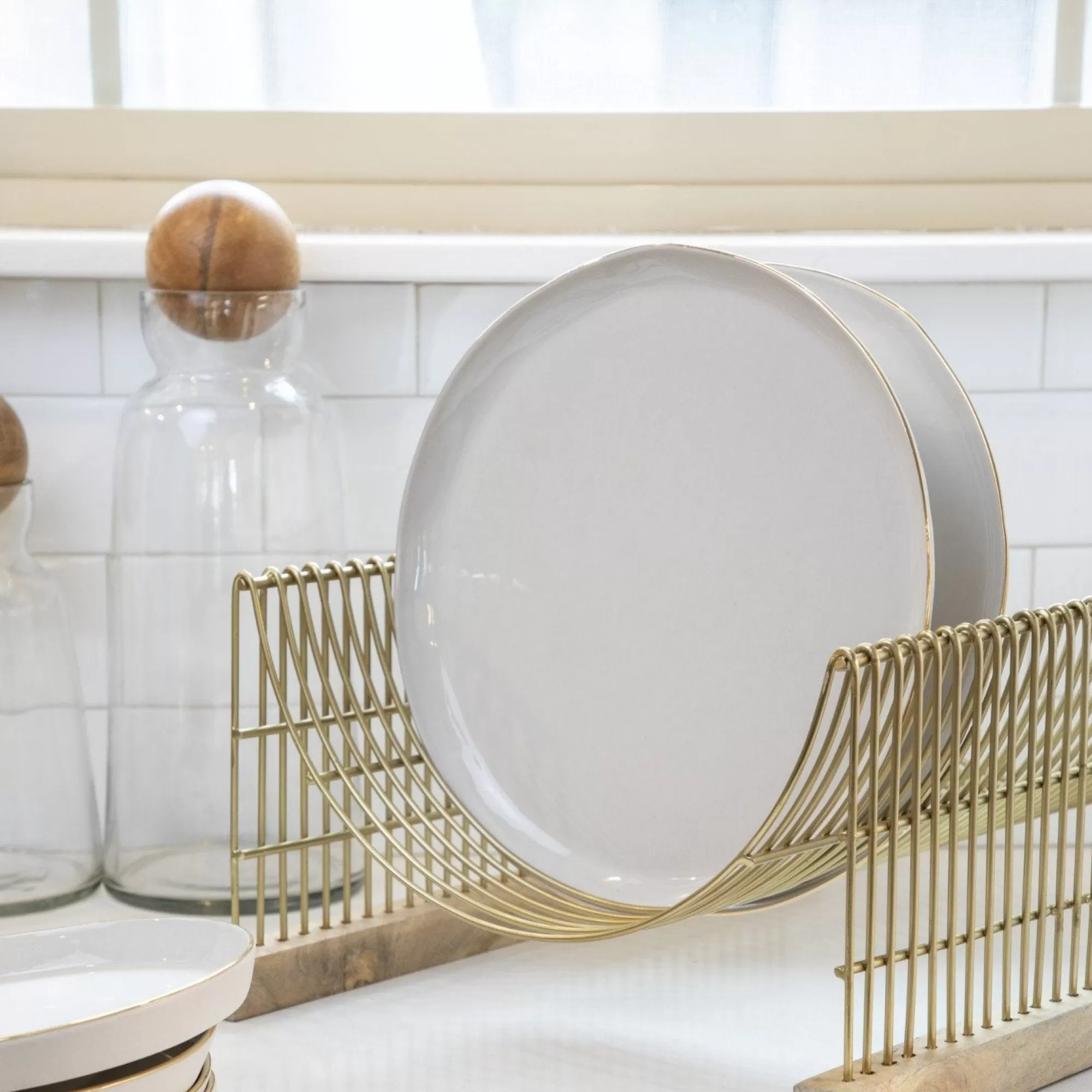 Fashion Be Home 24k Gold Tam Stoneware Dinner Plate, Pearl, Set of 4