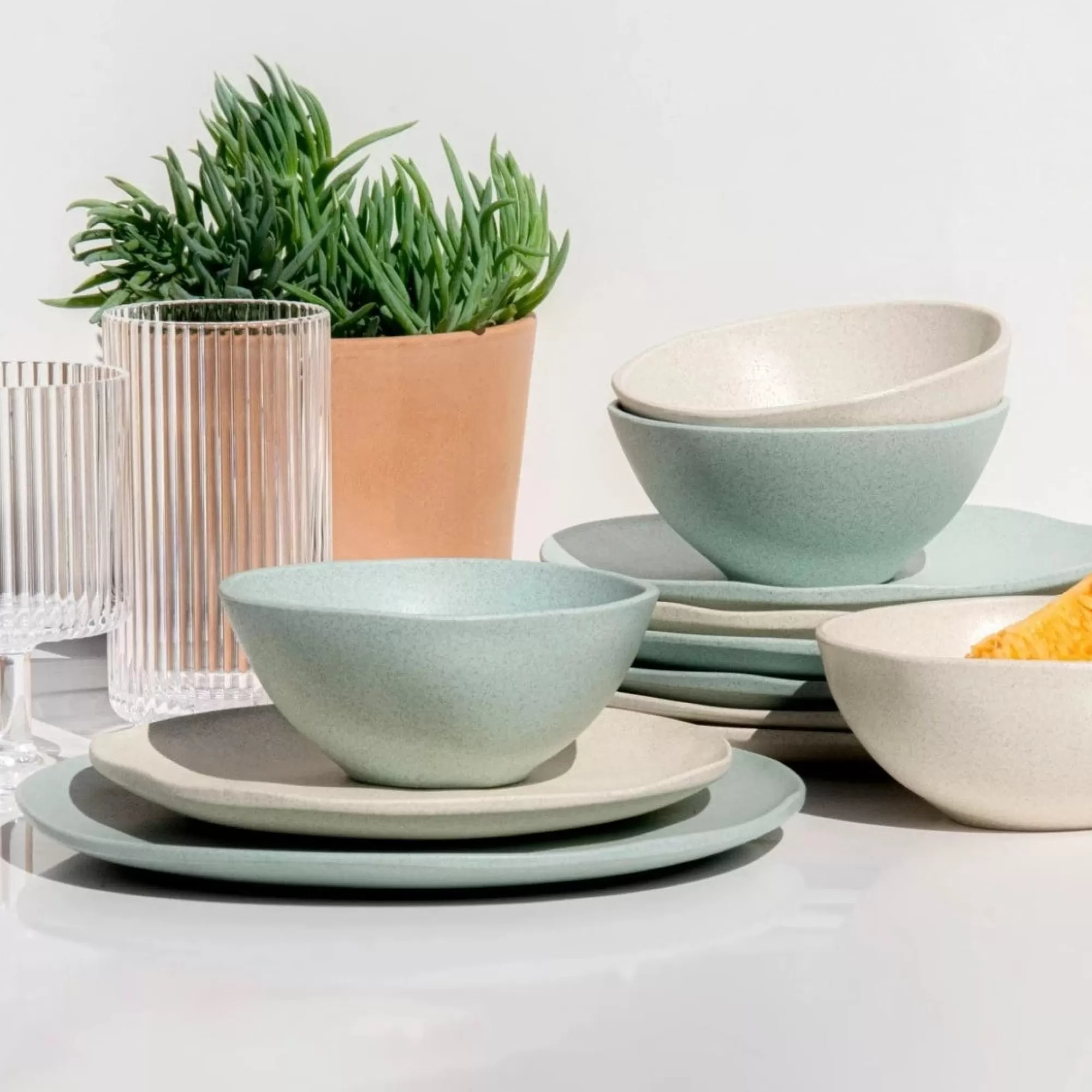 Best Sale Be Home Al Fresco Organic Dinner Plate, Sage Green, Set of 4