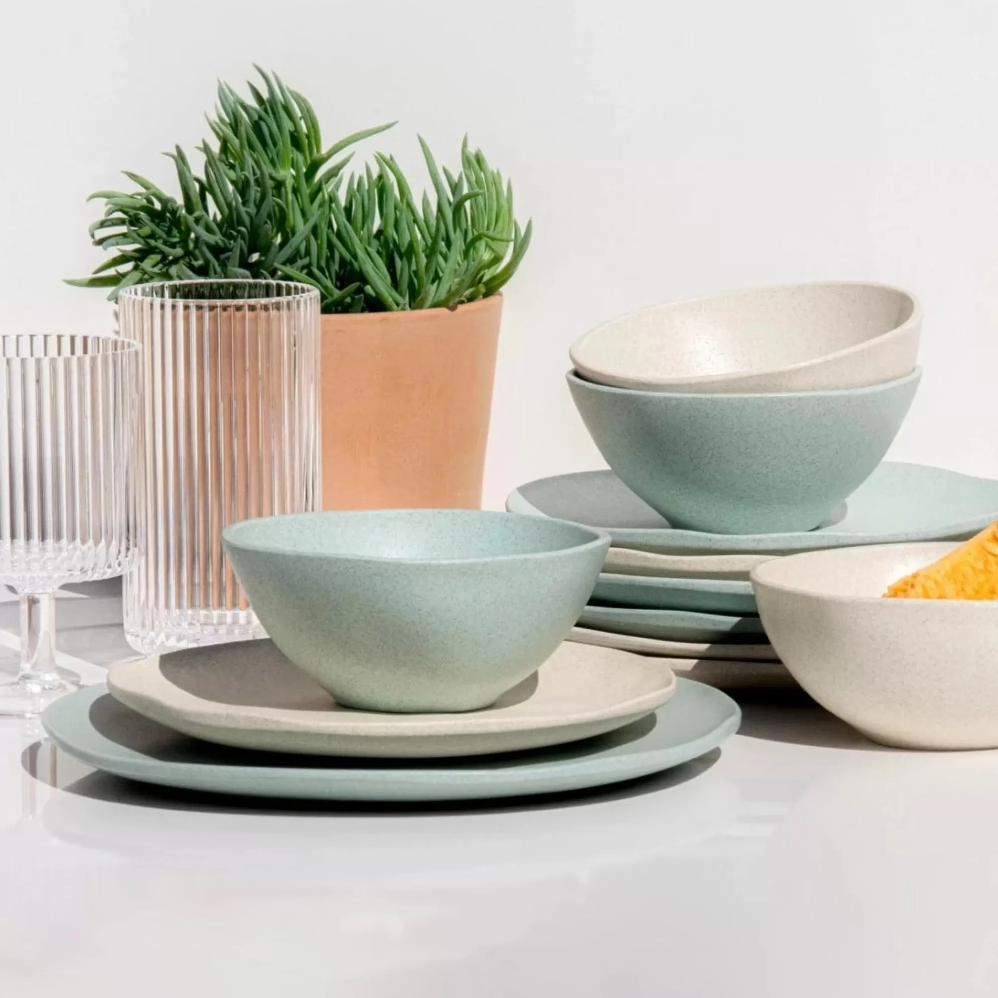 Best Sale Be Home Al Fresco Organic Salad Plate, Sage Green, Set of 4