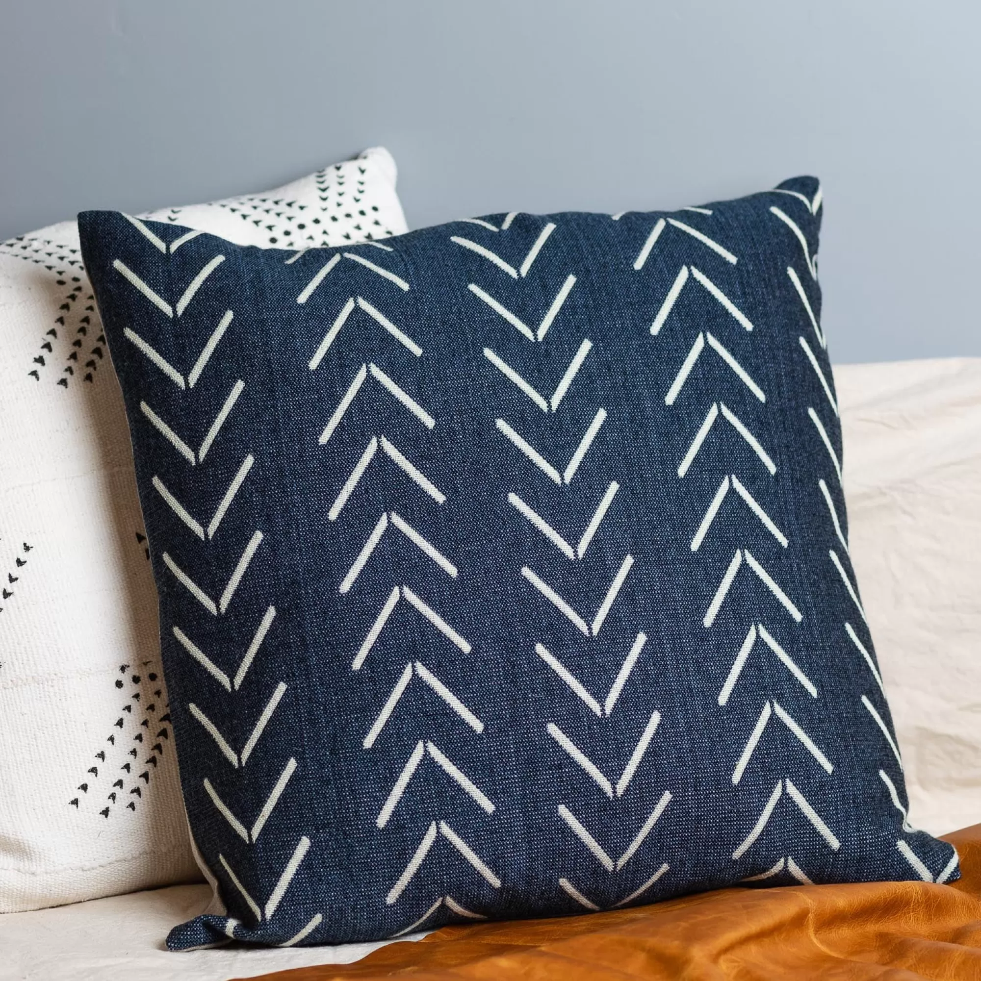 Outlet Be Home Alpaca Square Pillow, Navy with Chevrons