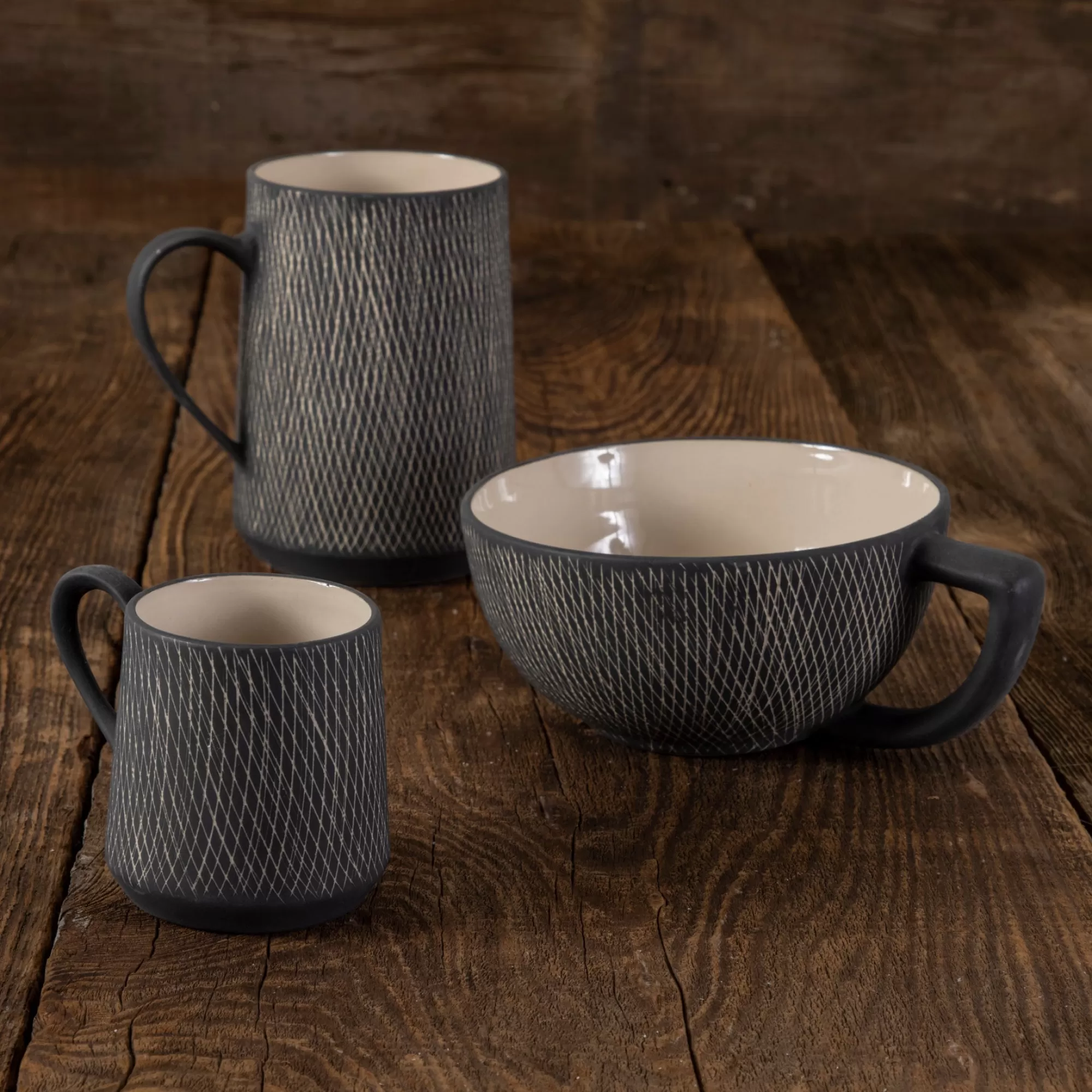 Hot Be Home Black Crosshatch Espresso Cups, Set of 4