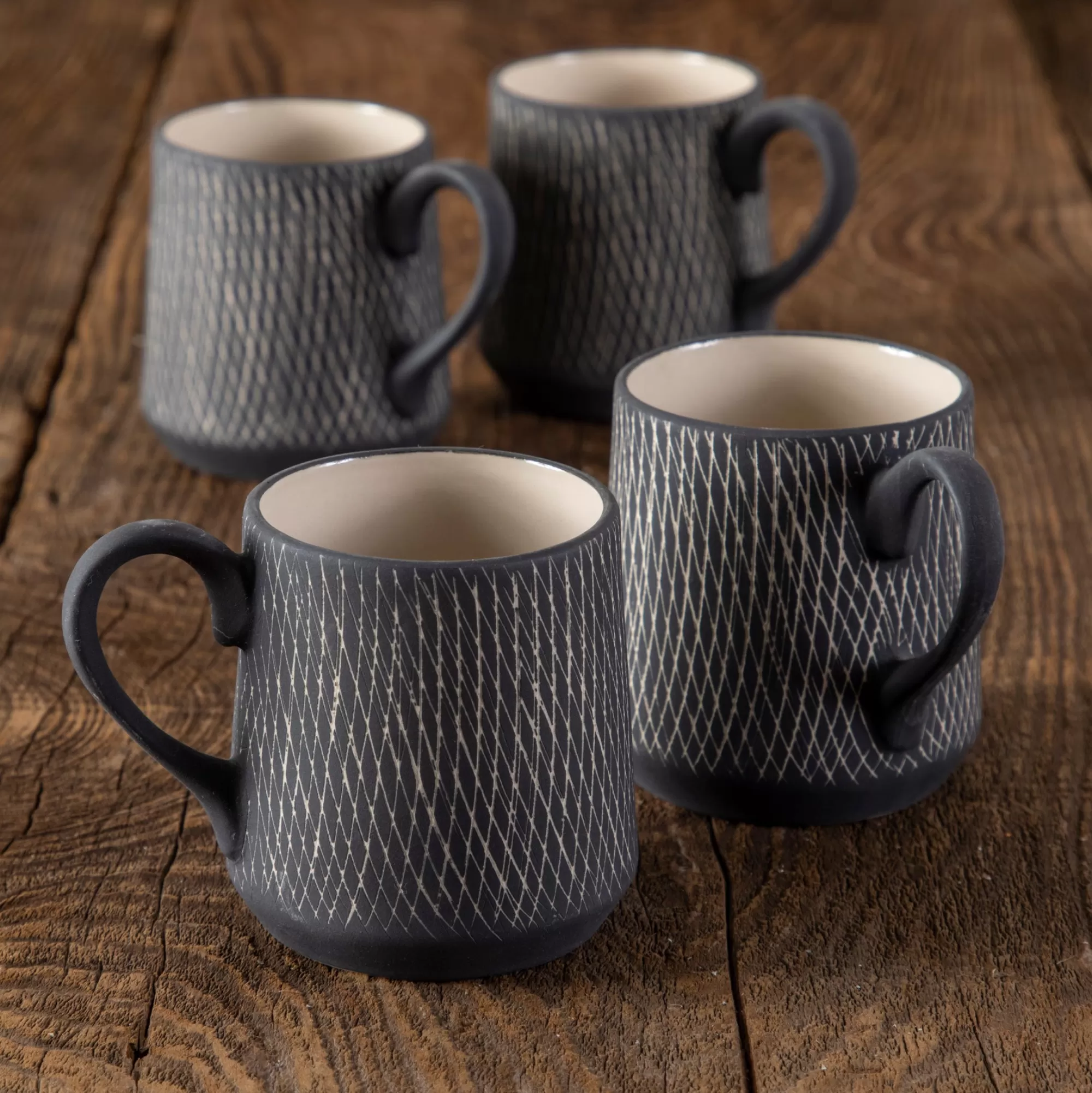 Hot Be Home Black Crosshatch Espresso Cups, Set of 4