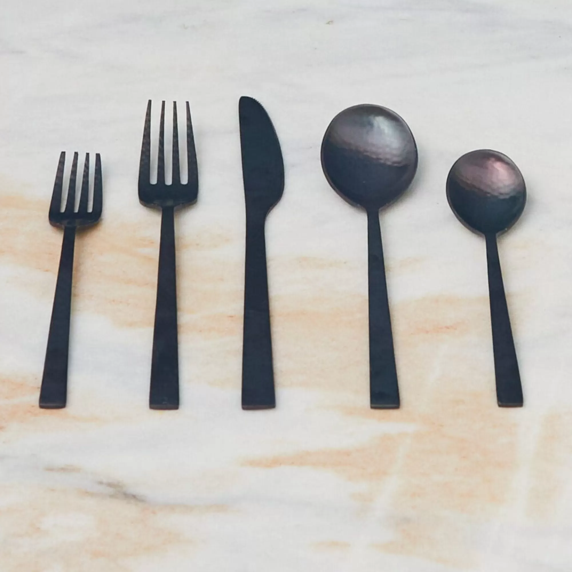New Be Home Hammered Black Flatware Set