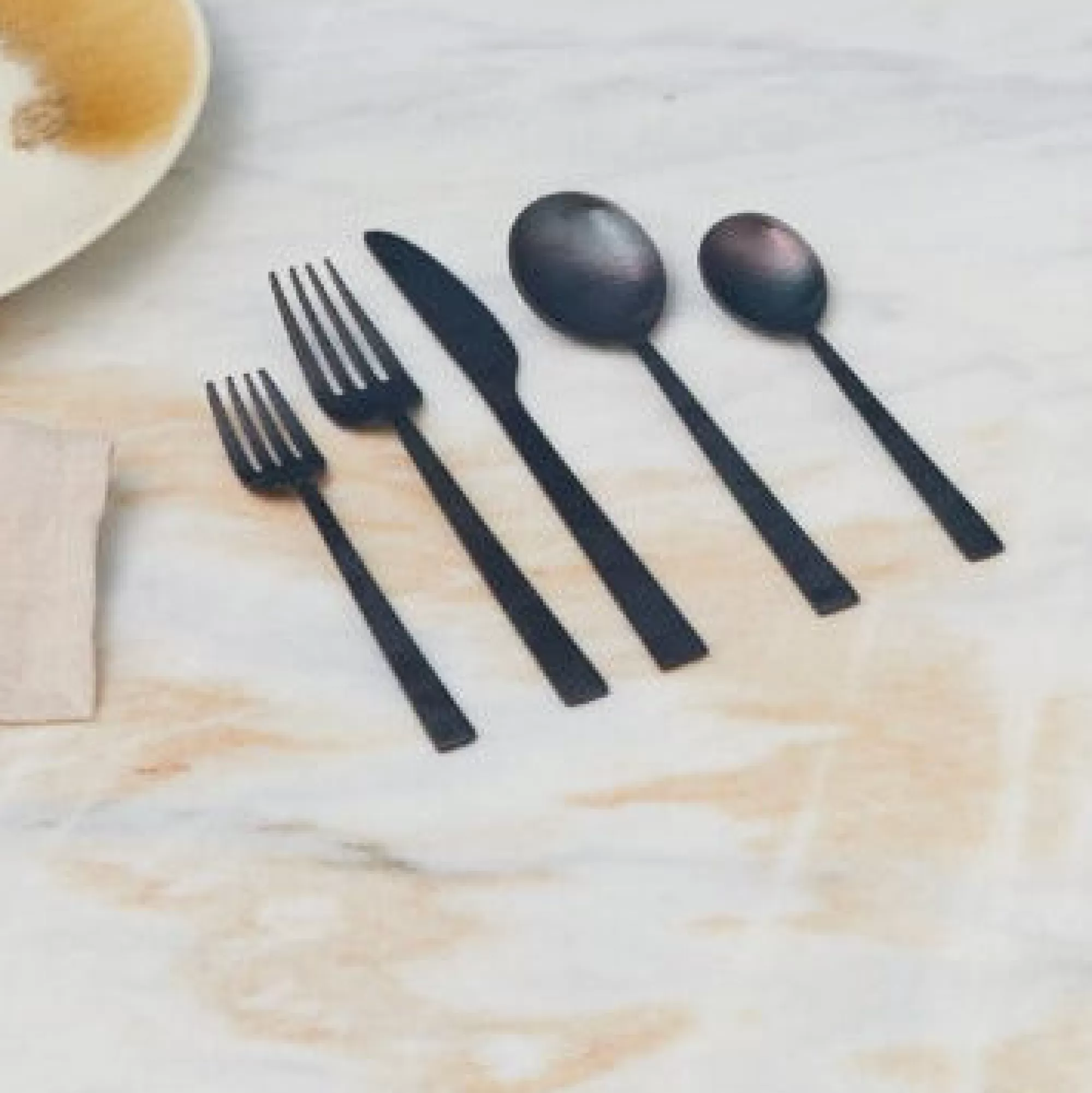 New Be Home Hammered Black Flatware Set