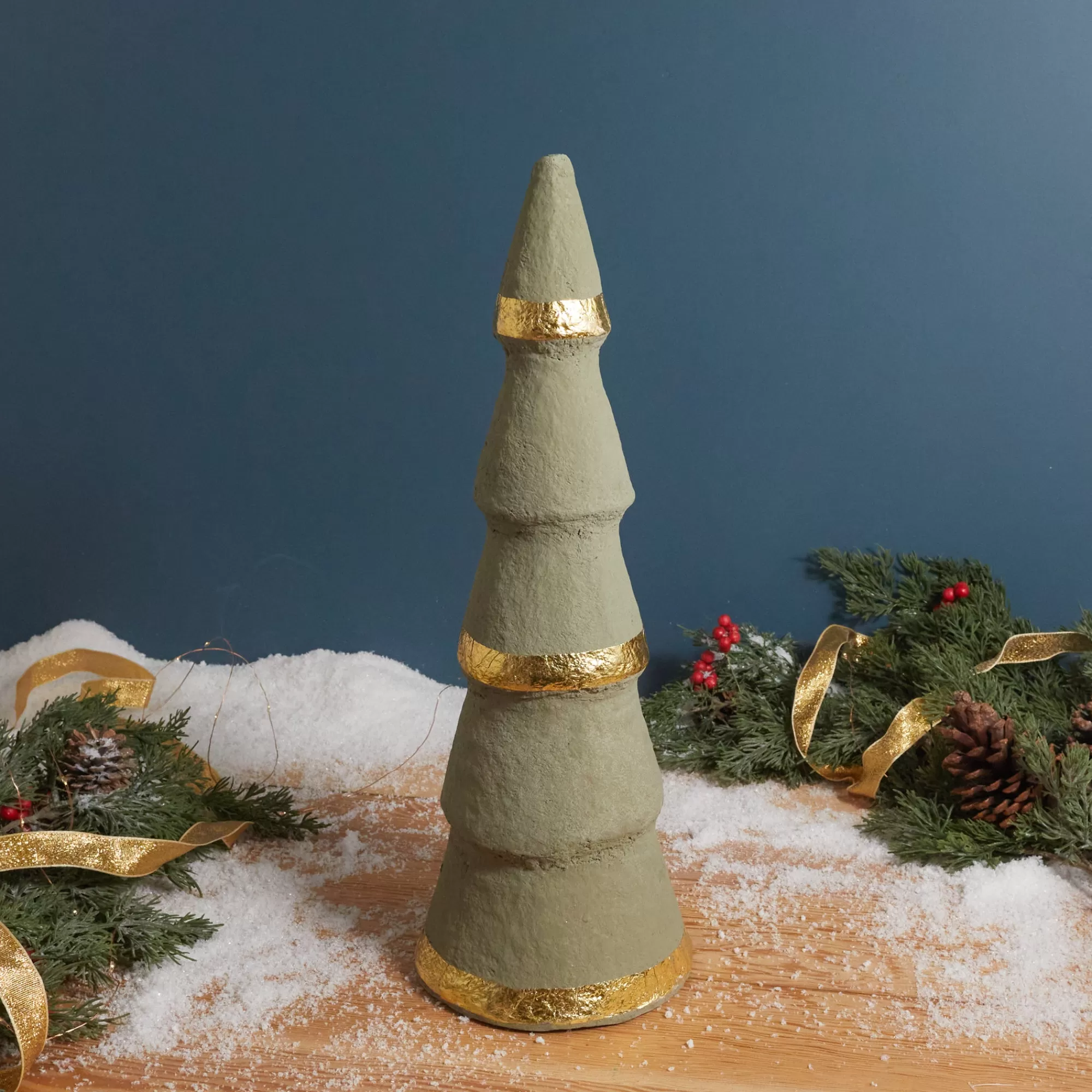 Discount Be Home Handmade Paper Mache Trees with Gold Foil, Grey, Set of 3