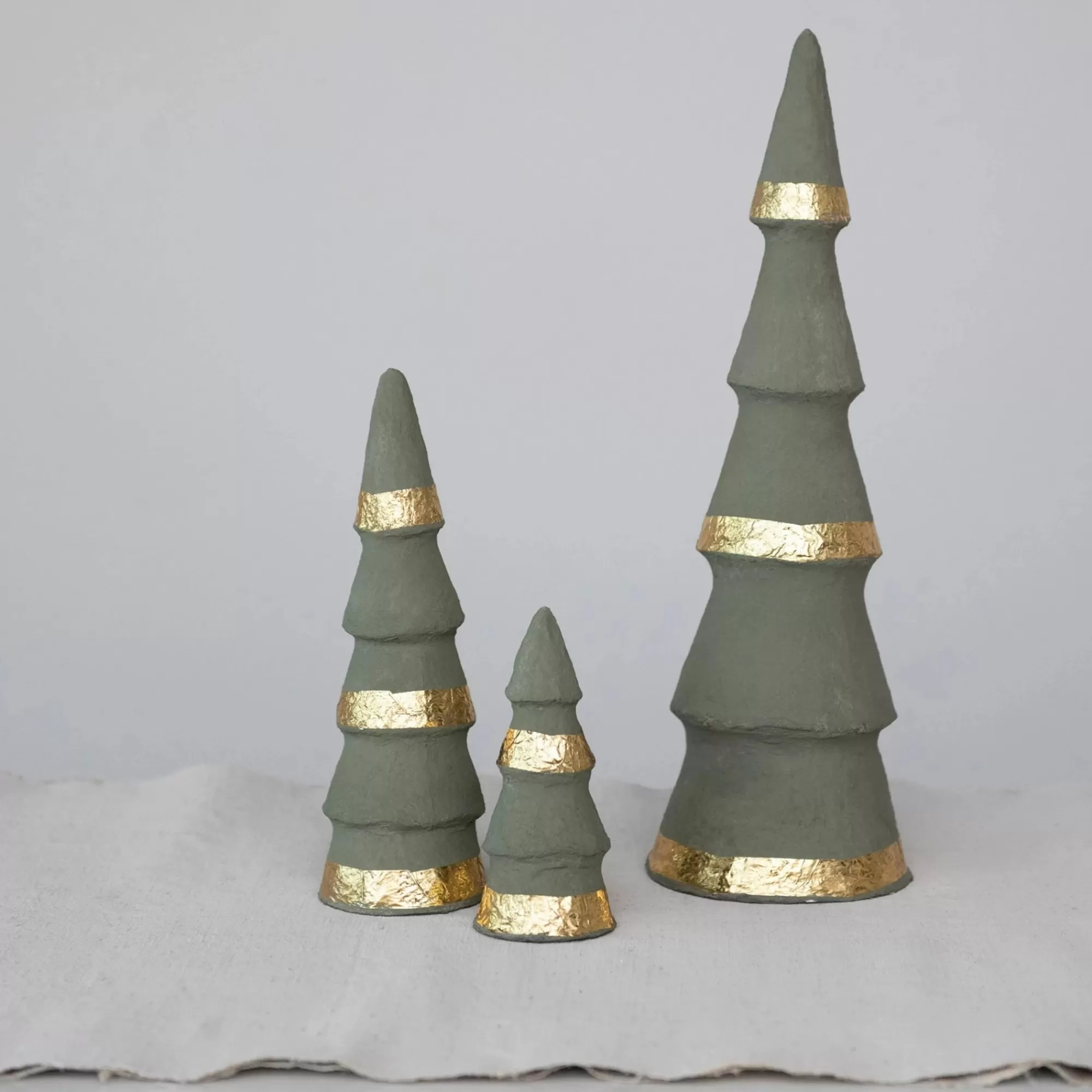 Discount Be Home Handmade Paper Mache Trees with Gold Foil, Grey, Set of 3