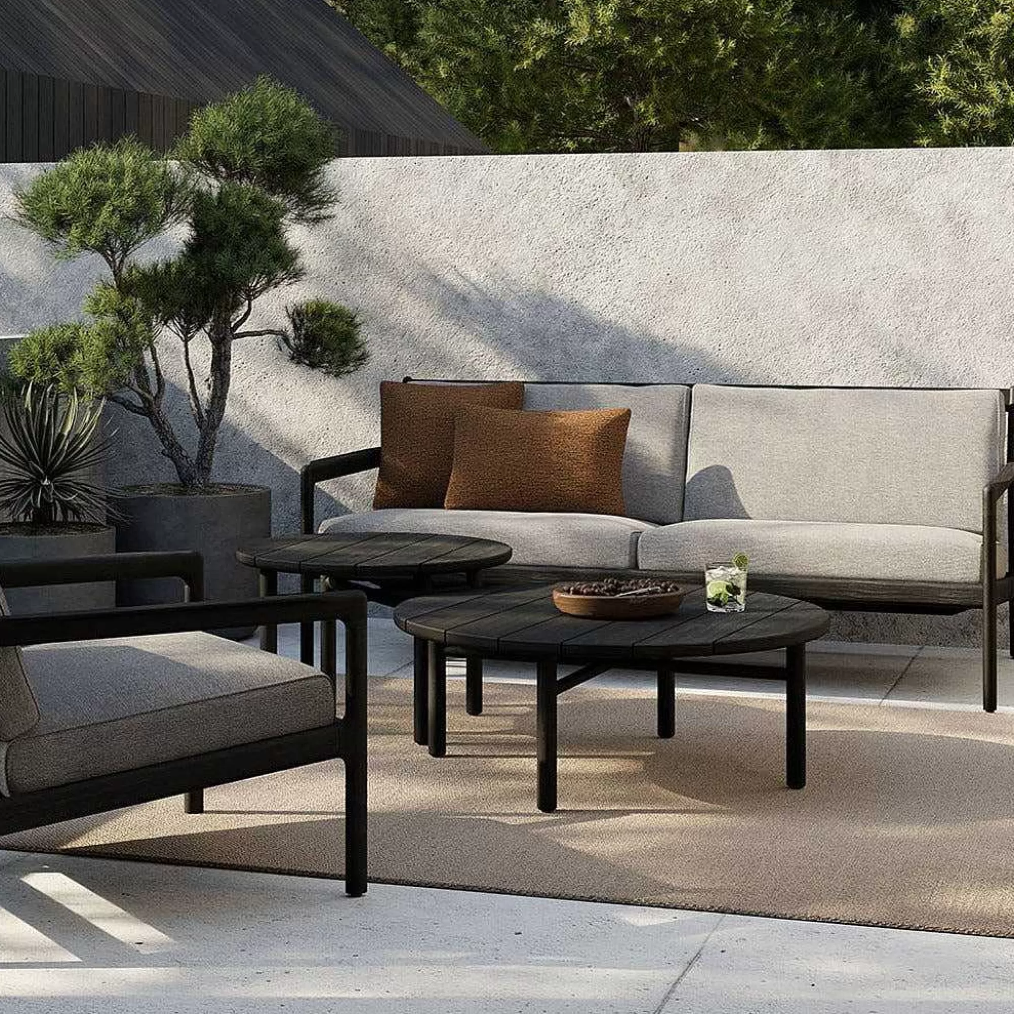 Be Home Outdoor Lounge Furniture<Jack Solid Black Teak Outdoor 2 Seater Sofa, Mocha Fabric