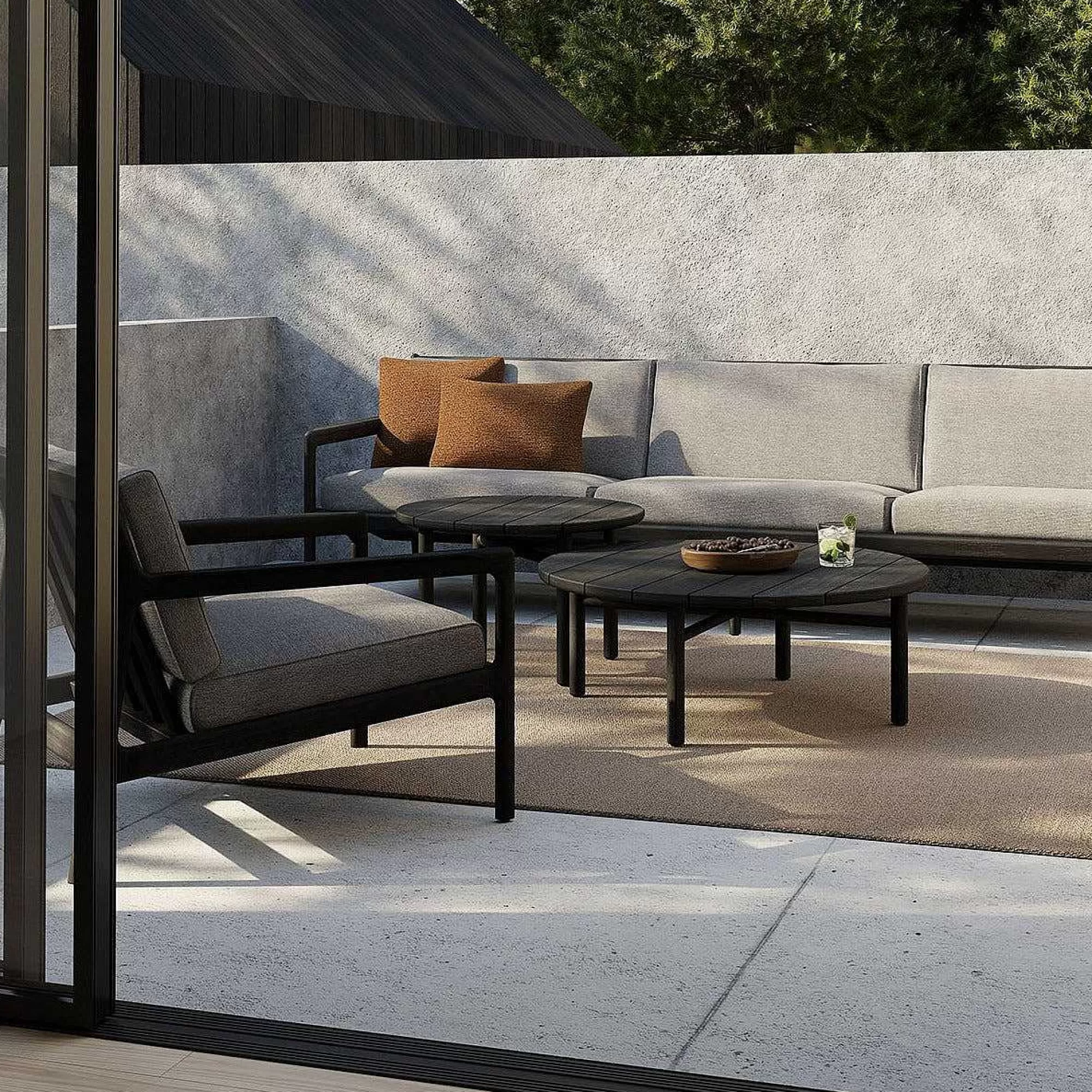 Be Home Outdoor Lounge Furniture<Jack Solid Black Teak Outdoor 3 Seater Sofa, Mocha Fabric