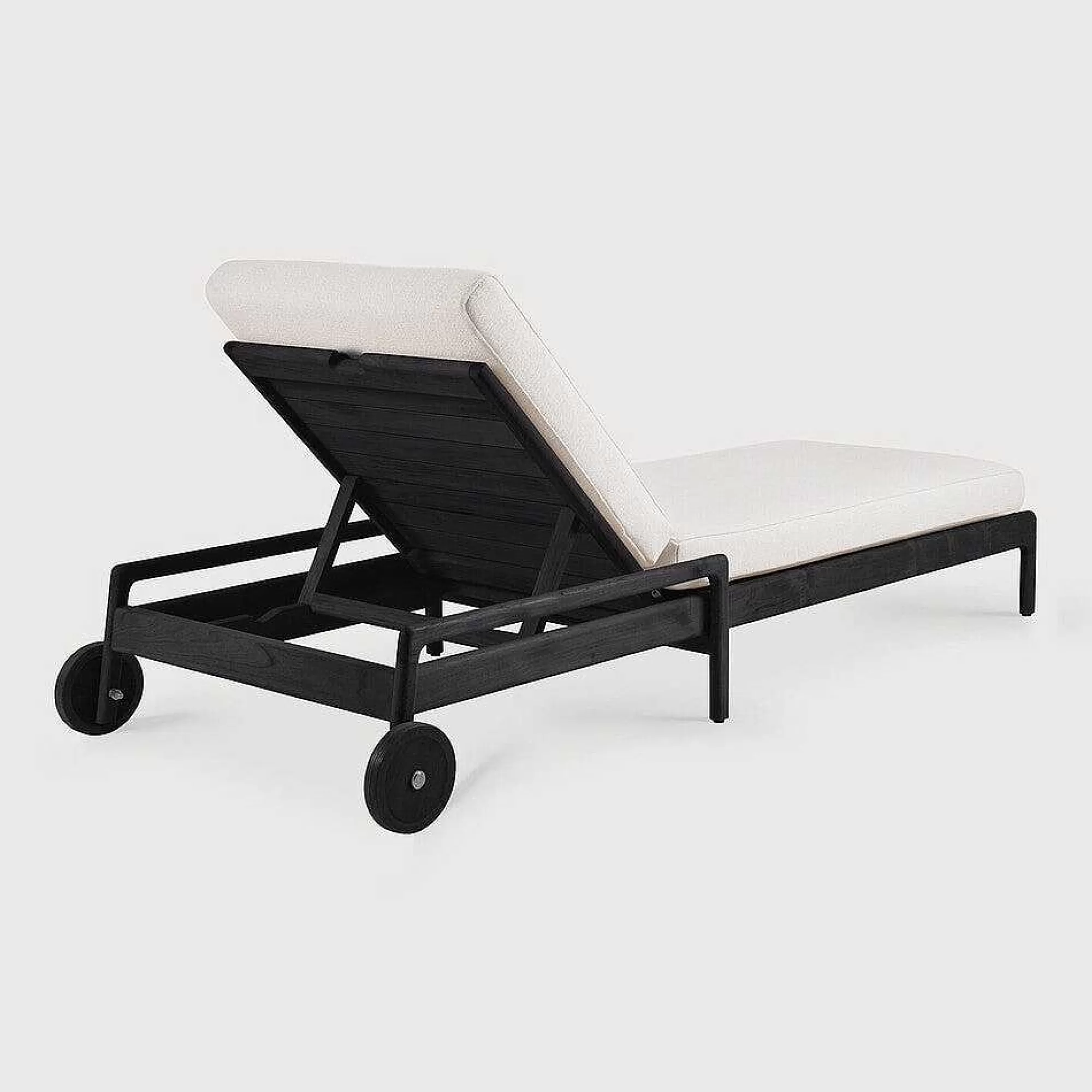 Be Home Outdoor Lounge Furniture<Jack Solid Black Teak Outdoor Adjustable Lounger, Off White Fabric