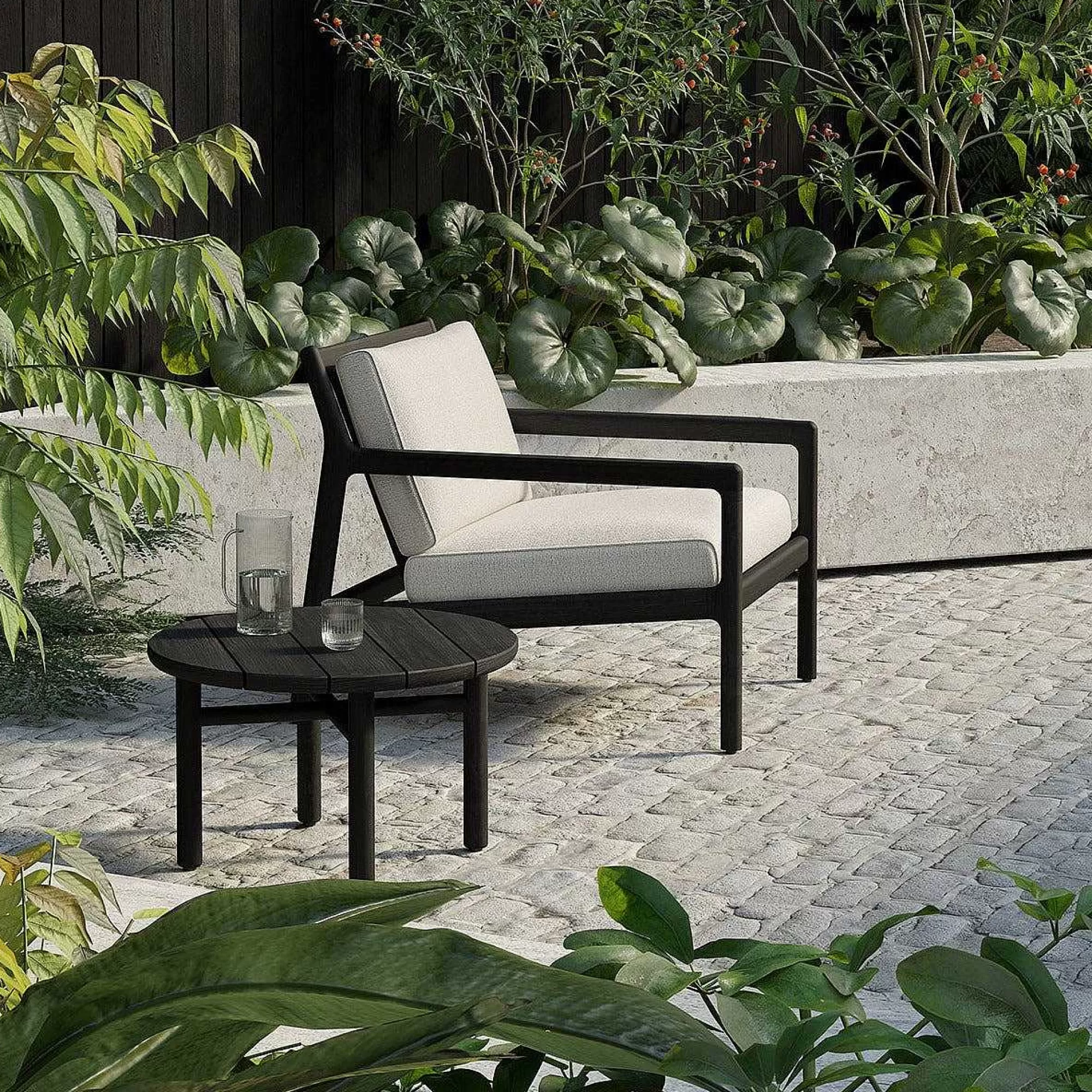 Be Home Outdoor Lounge Furniture<Jack Solid Black Teak Outdoor Lounge Chair, Off White Fabric