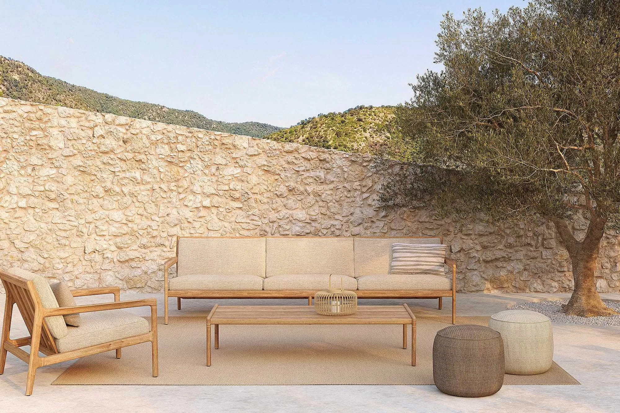 Be Home Outdoor Lounge Furniture<Jack Solid Teak Outdoor 3 Seater Sofa, Mocha Fabric