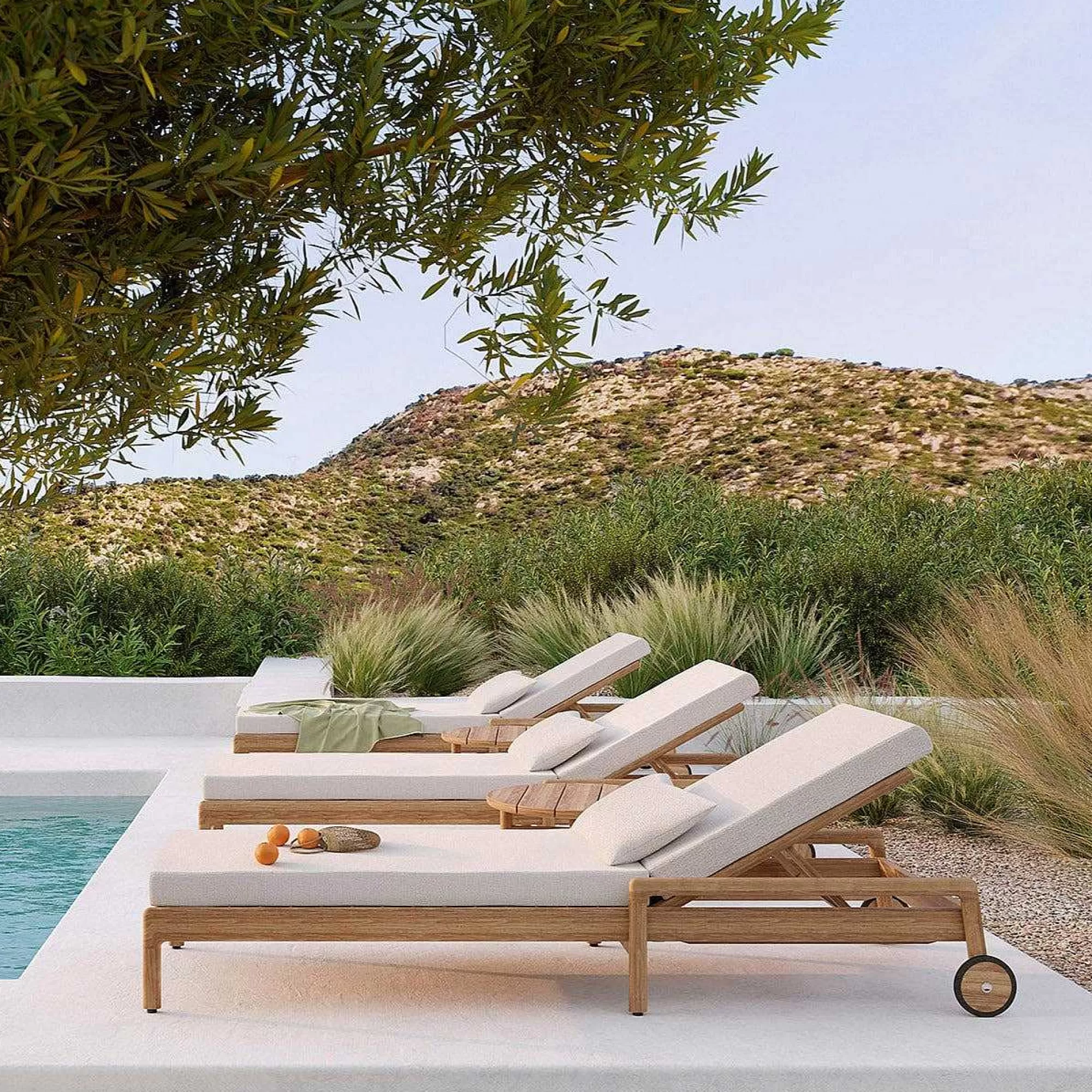 Be Home Outdoor Lounge Furniture<Jack Solid Teak Outdoor Adjustable Lounger, Off White Fabric