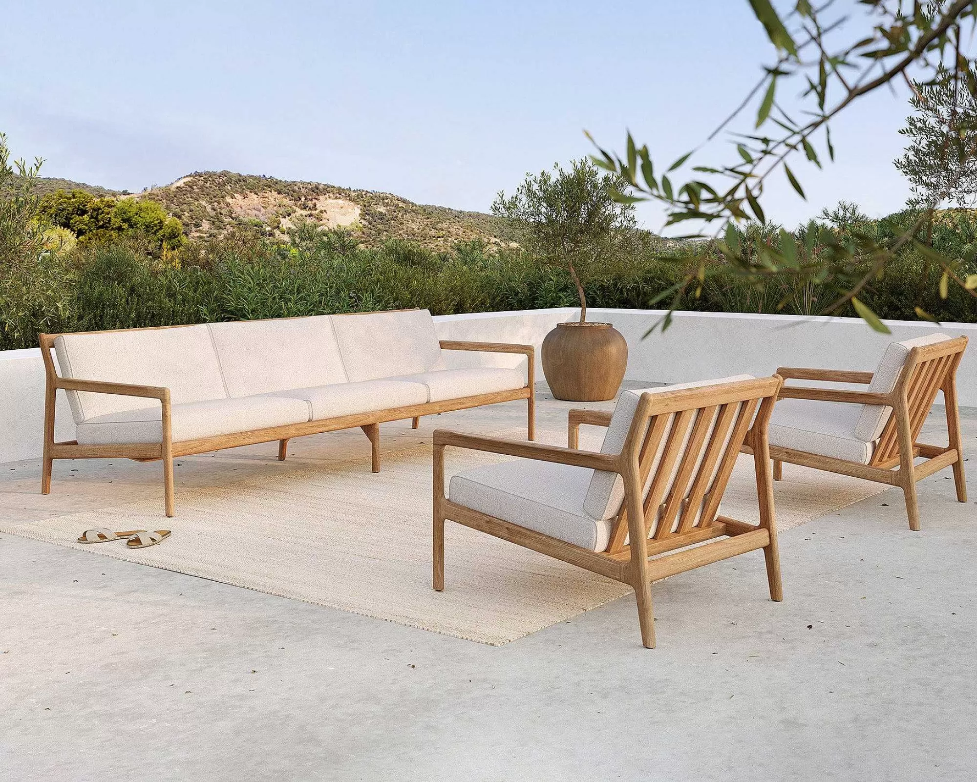 Be Home Outdoor Lounge Furniture<Jack Solid Teak Outdoor Lounge Chair, Off White Fabric