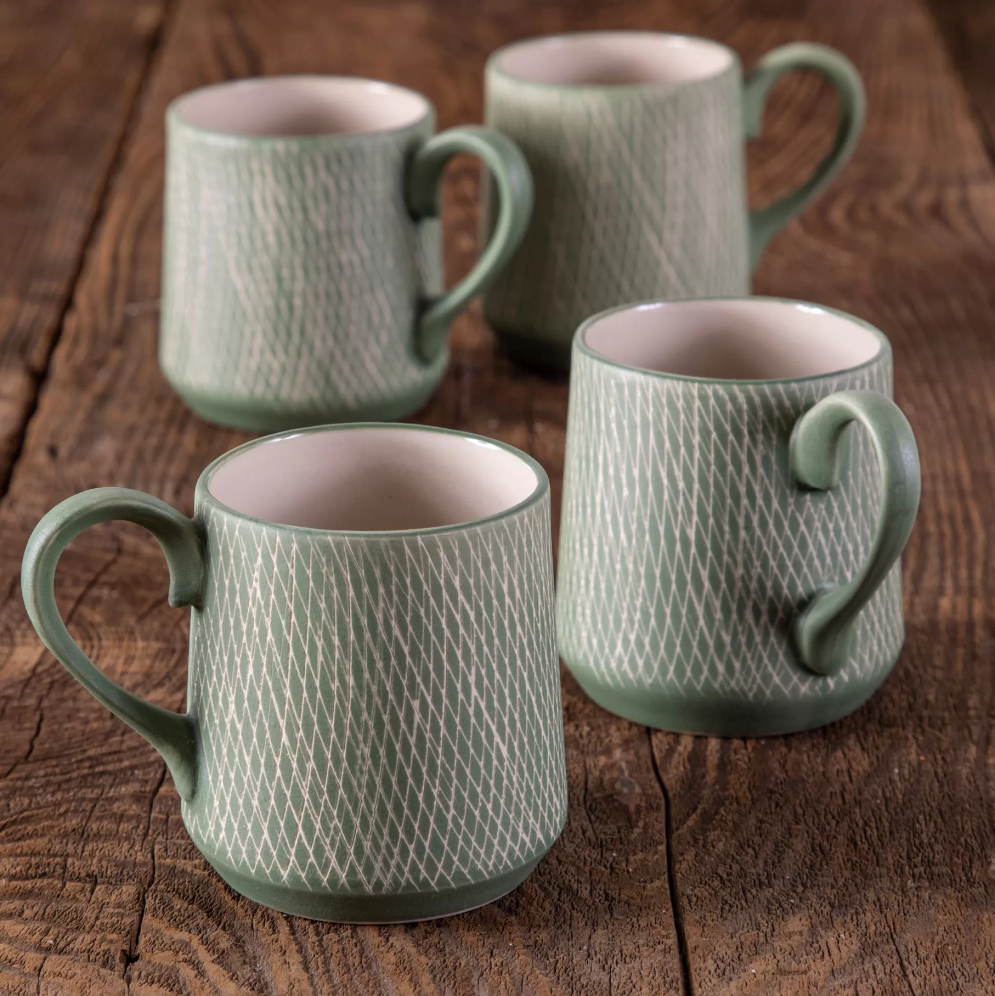New Be Home Jade Crosshatch Espresso Cups, Set of 4