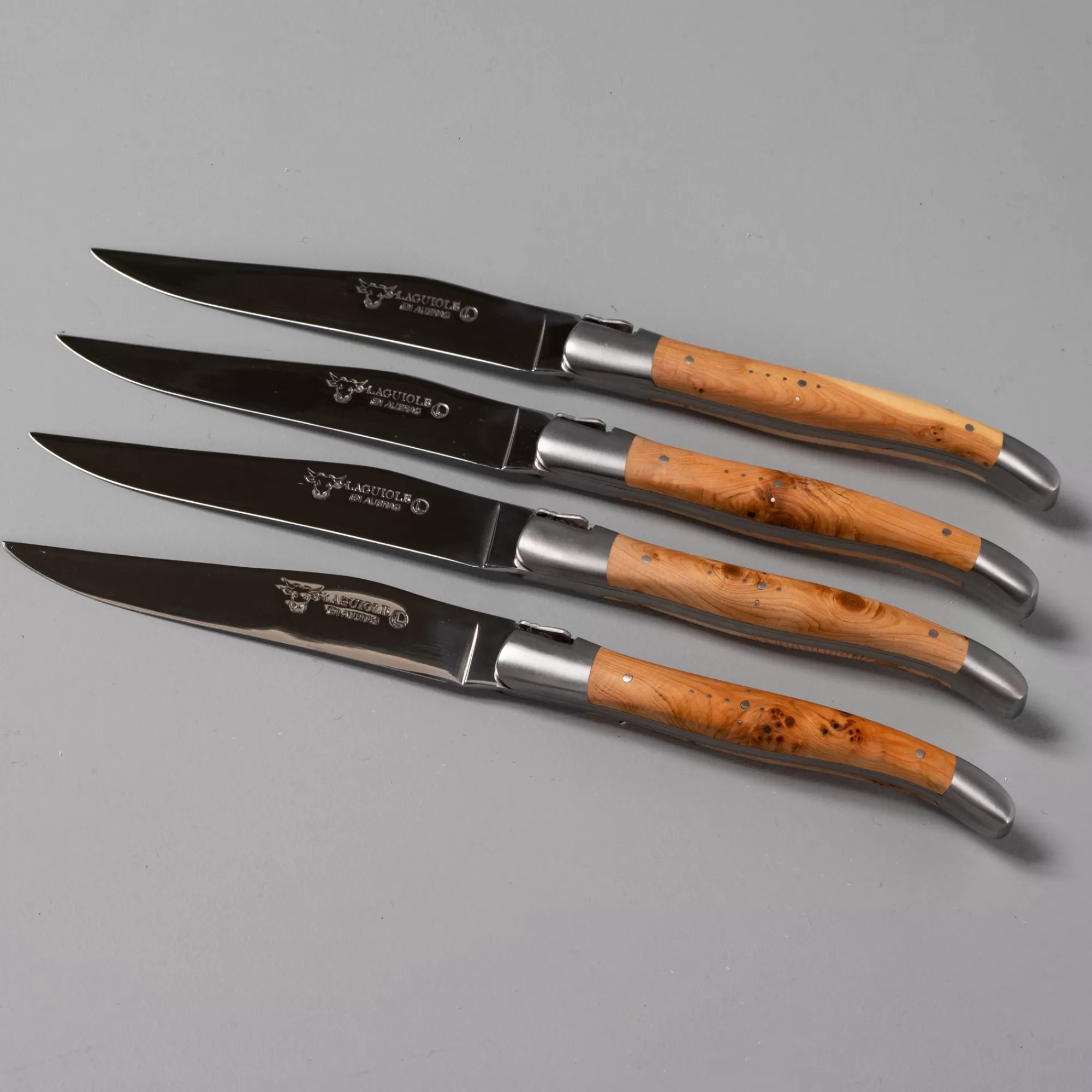 Discount Be Home Laguiole en Aubrac Handcrafted Steak Knives, Set of 4, Juniper Wood