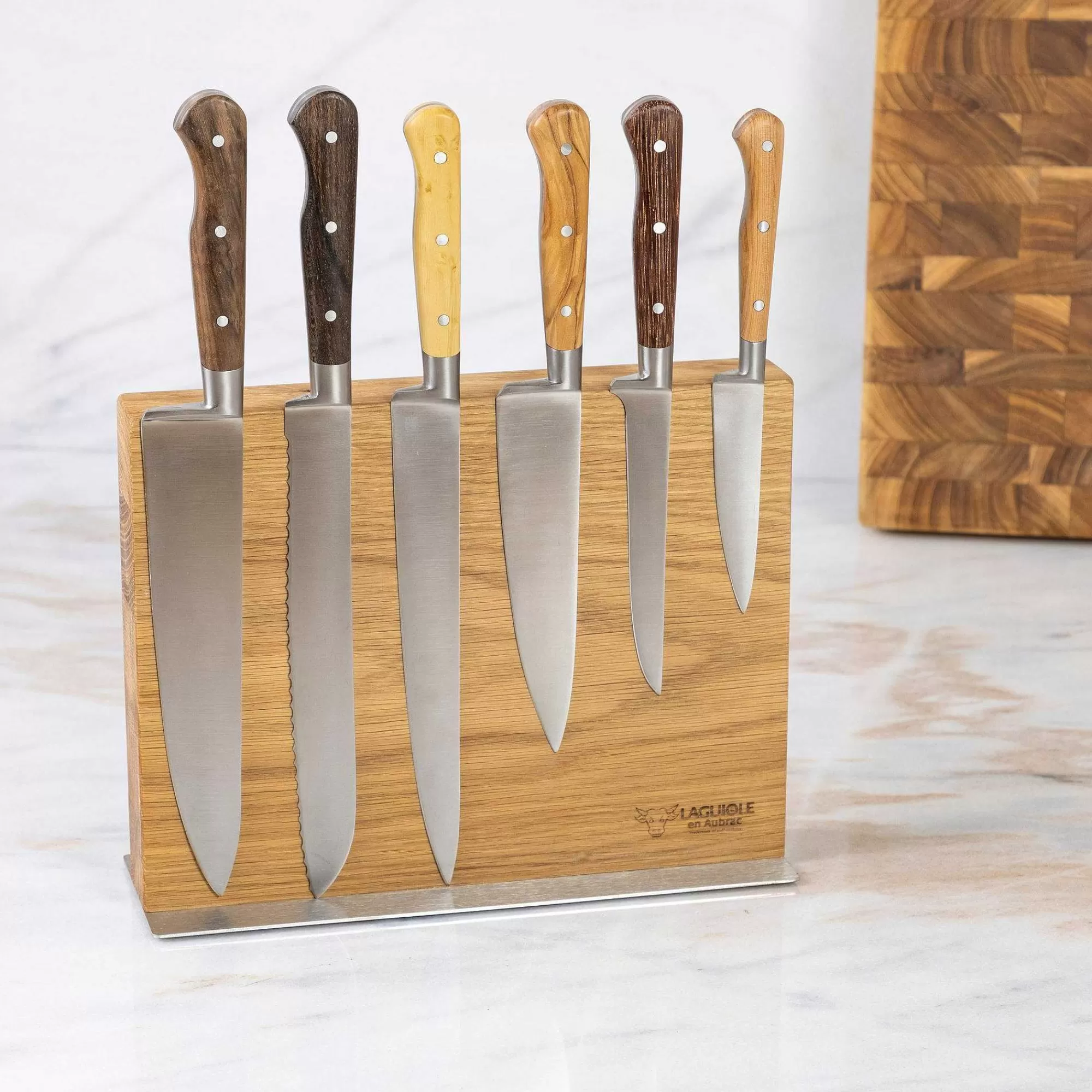 Be Home Cutlery Sets<Laguiole en Aubrac Kitchen Knives with Oak Block, Set of 6, Mixed Wood