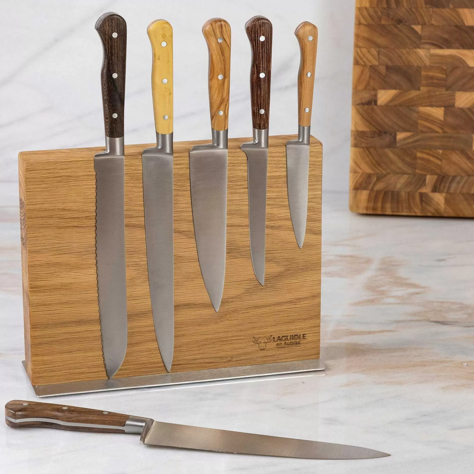 Be Home Cutlery Sets<Laguiole en Aubrac Kitchen Knives with Oak Block, Set of 6, Mixed Wood