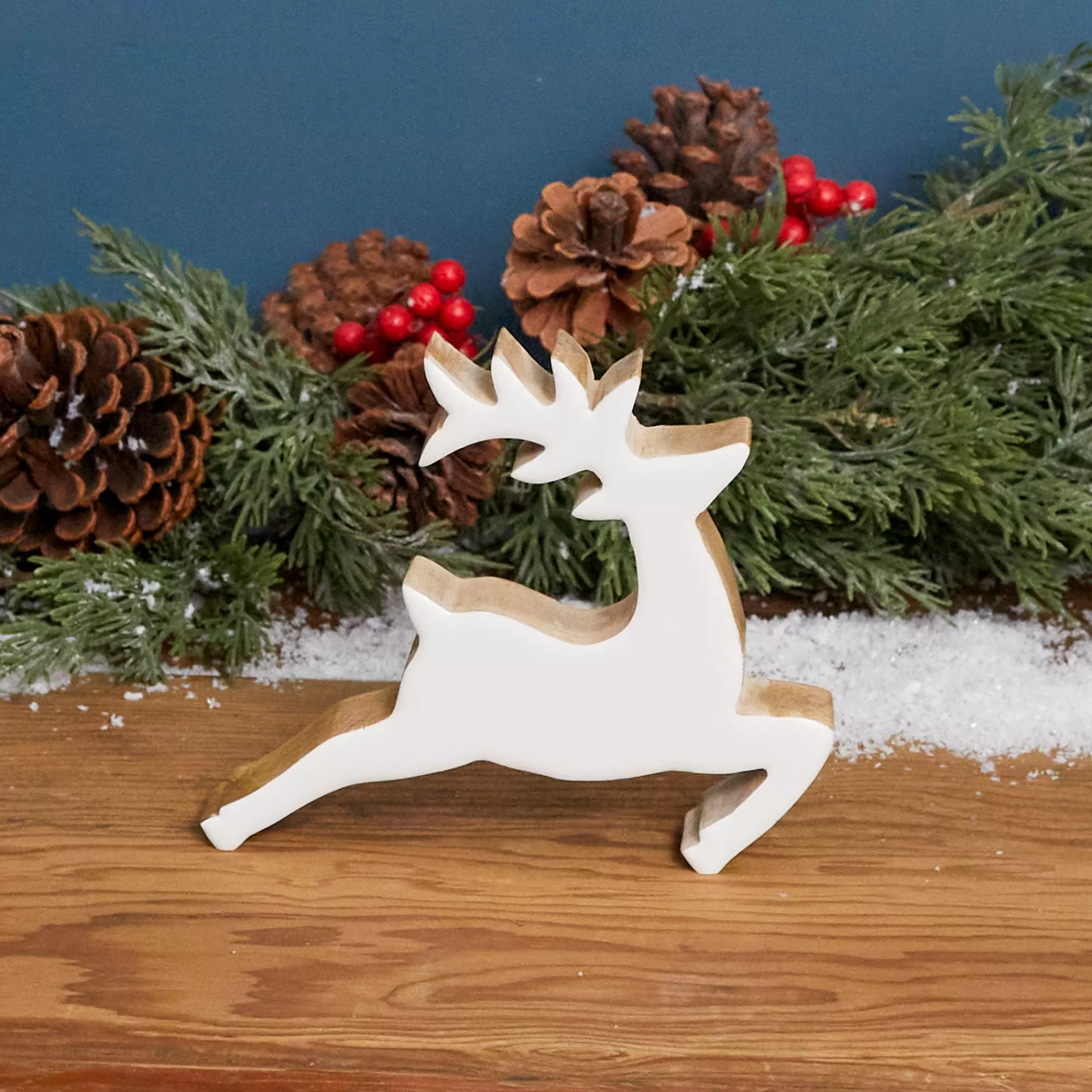 Hot Be Home Mango Wood & Enamel Prancing Reindeer, Medium
