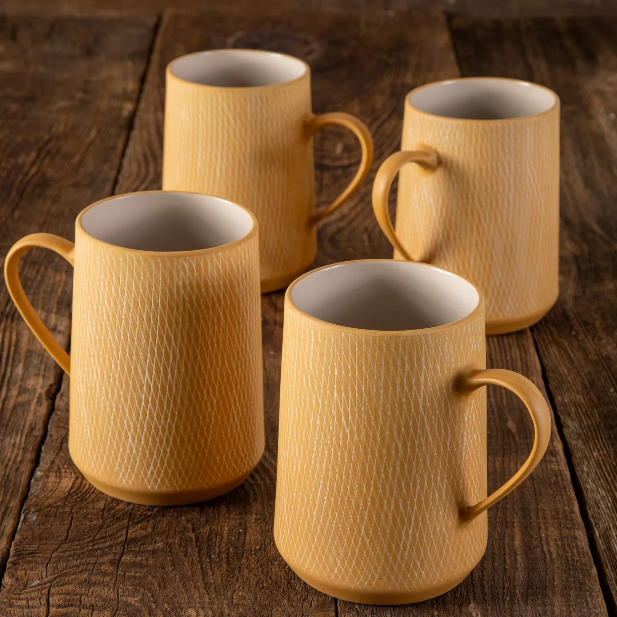Discount Be Home Marigold Crosshatch Mugs, Set of 4