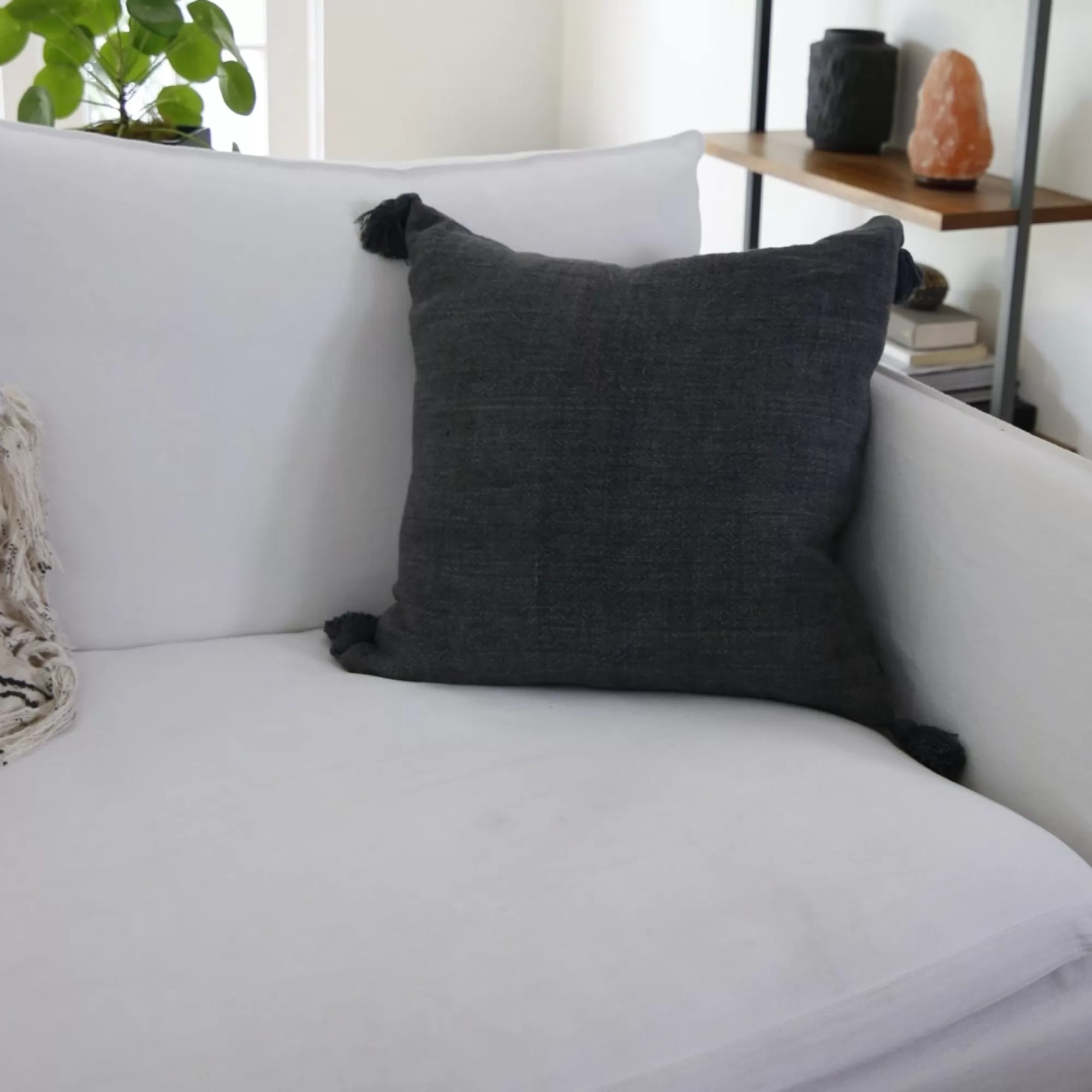 Discount Be Home Montauk Square Pillow with Tassels, Charcoal