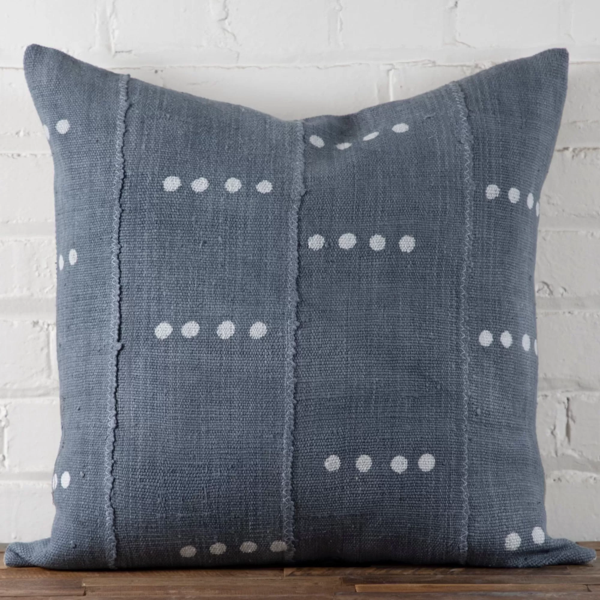 Hot Be Home Mud Cloth Square Pillow, Blue / Grey with Dots