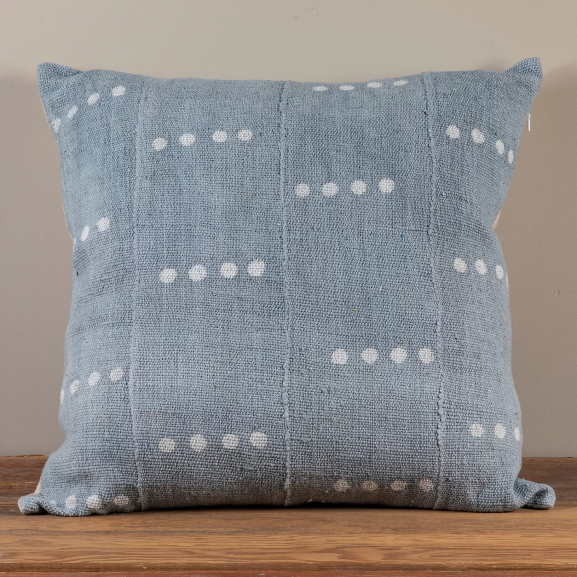 Hot Be Home Mud Cloth Square Pillow, Blue / Grey with Dots