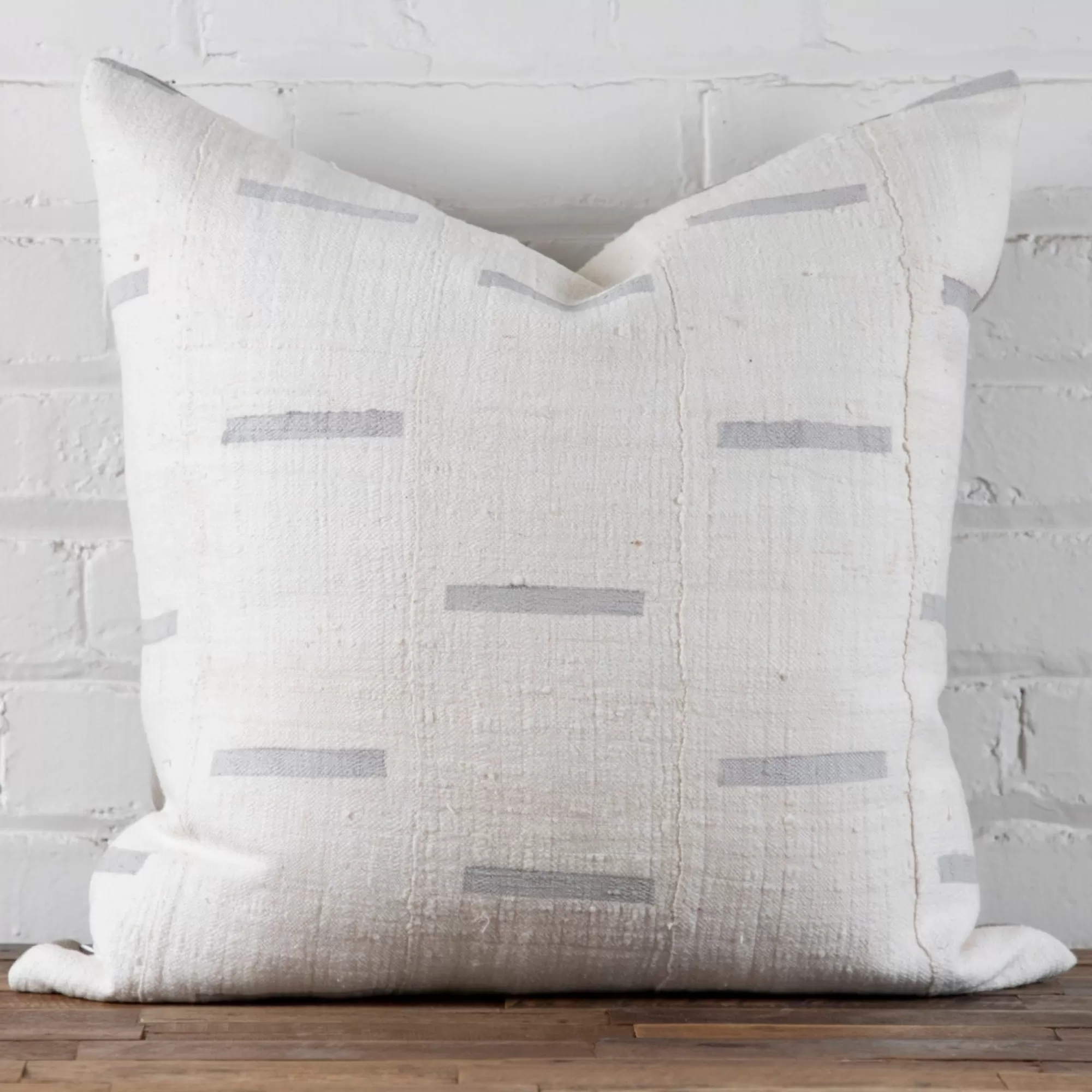 Shop Be Home Mud Cloth Square Pillow, White with Grey Dashes