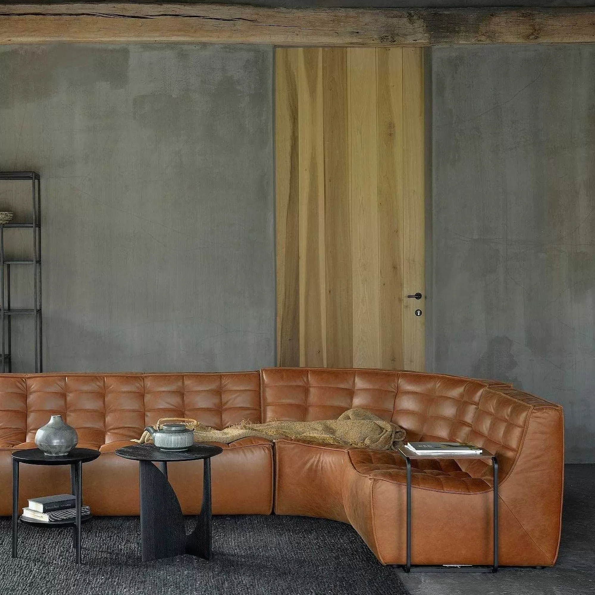 Be Home Sofas<N701 Round Corner Sofa, Old Saddle Leather