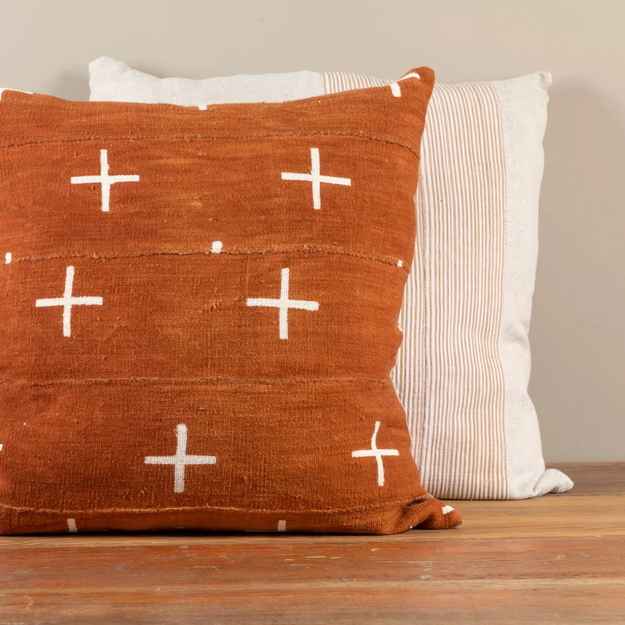 New Be Home Natural Linen Square Pillow with Aso Oke Mudcloth