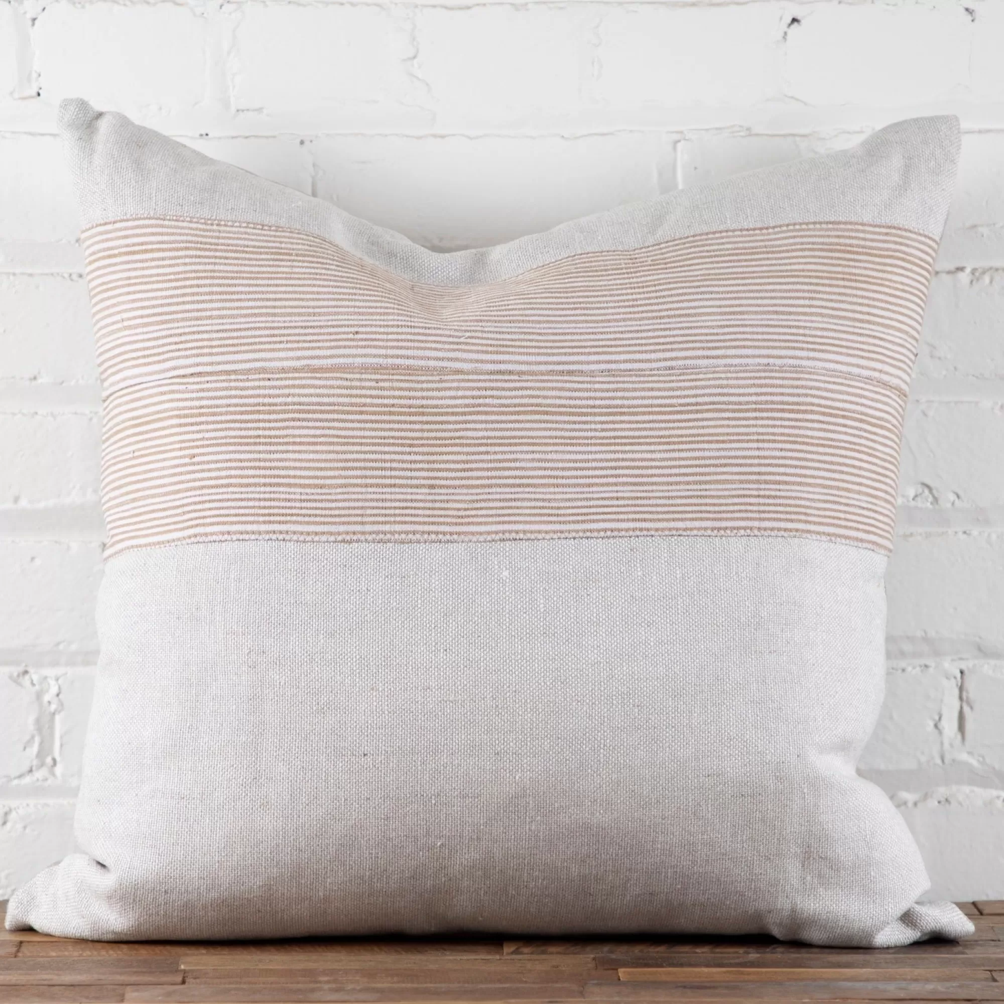 New Be Home Natural Linen Square Pillow with Aso Oke Mudcloth