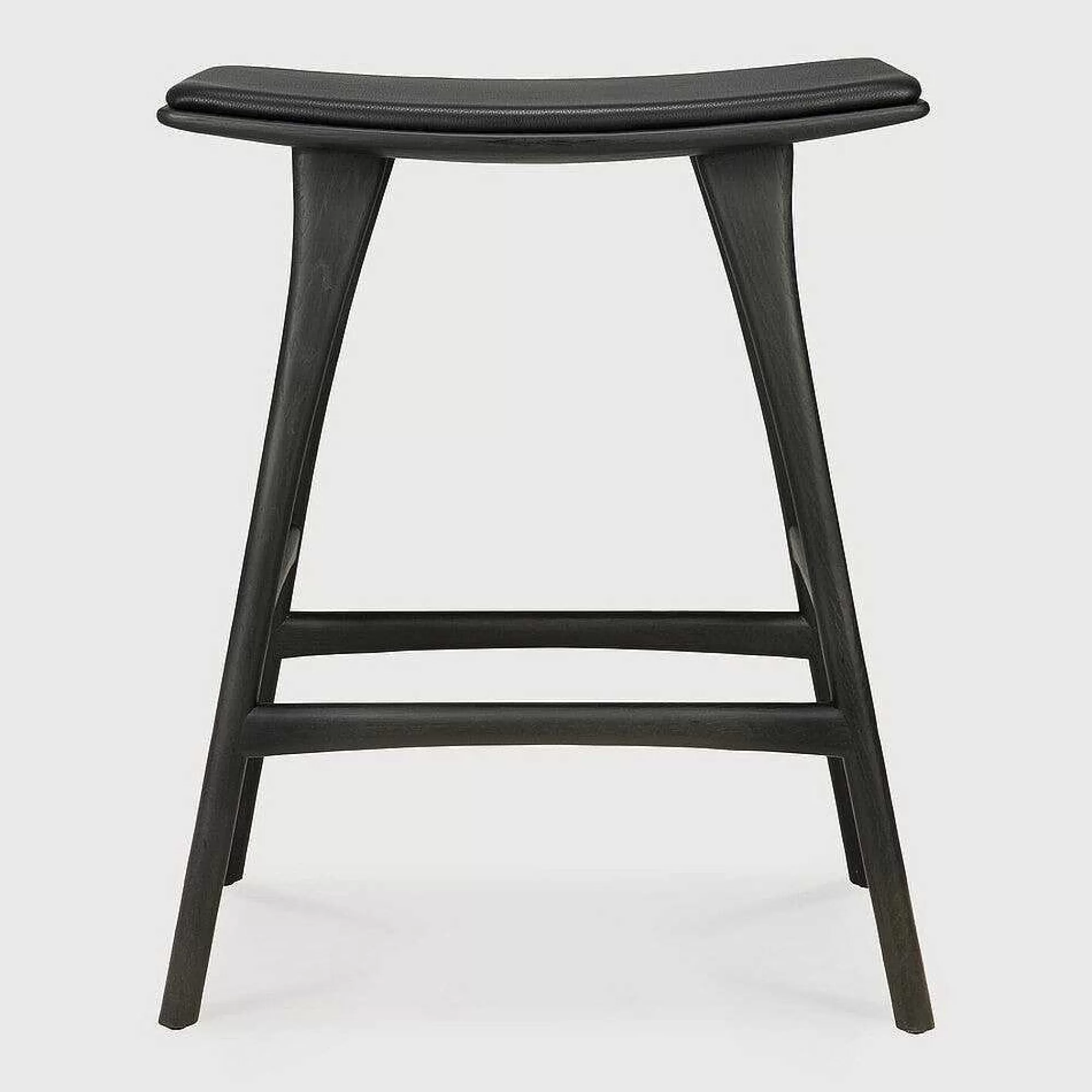 Be Home Stools<Osso Counter Stool, Varnished Oak, Black with Black Leather Seat