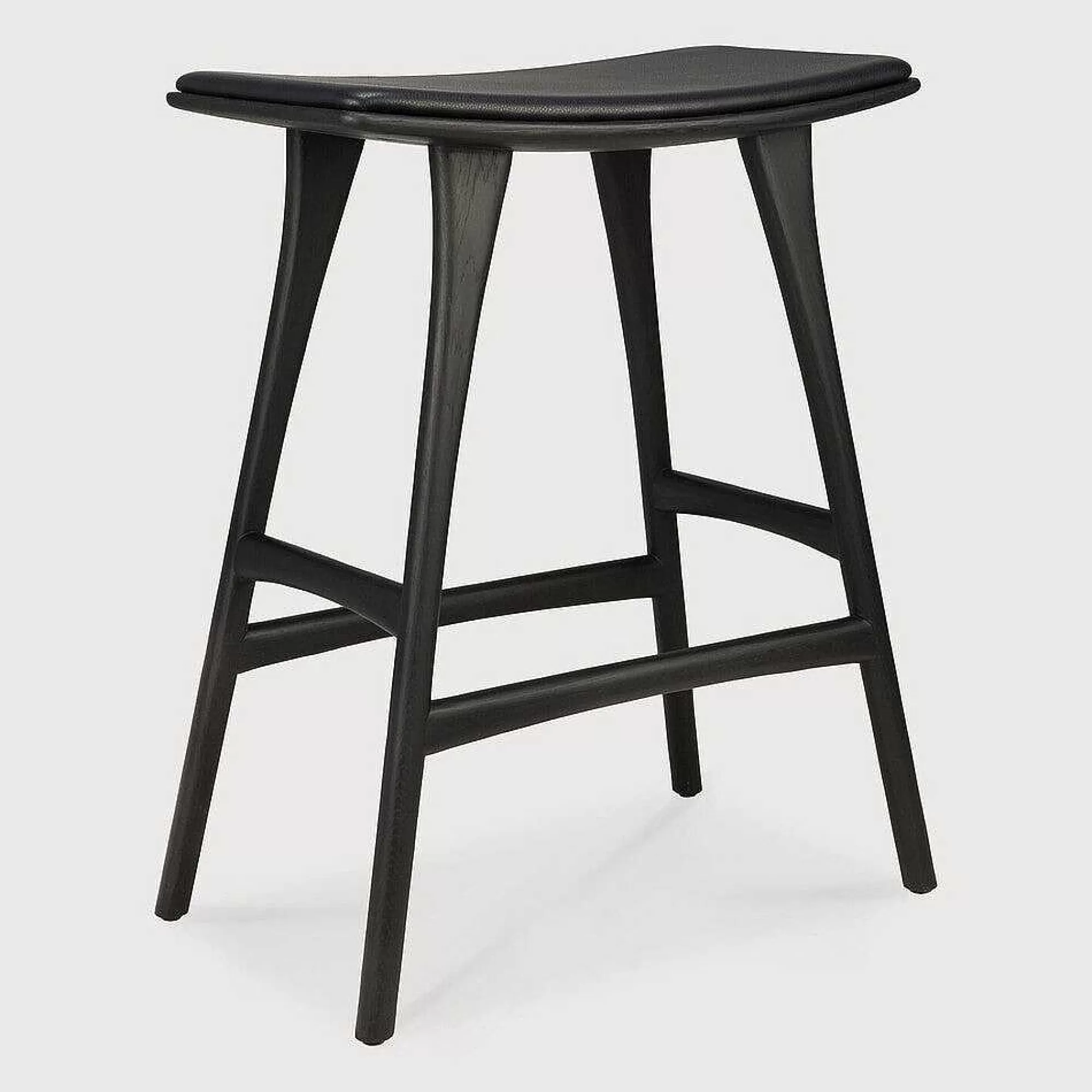 Be Home Stools<Osso Counter Stool, Varnished Oak, Black with Black Leather Seat