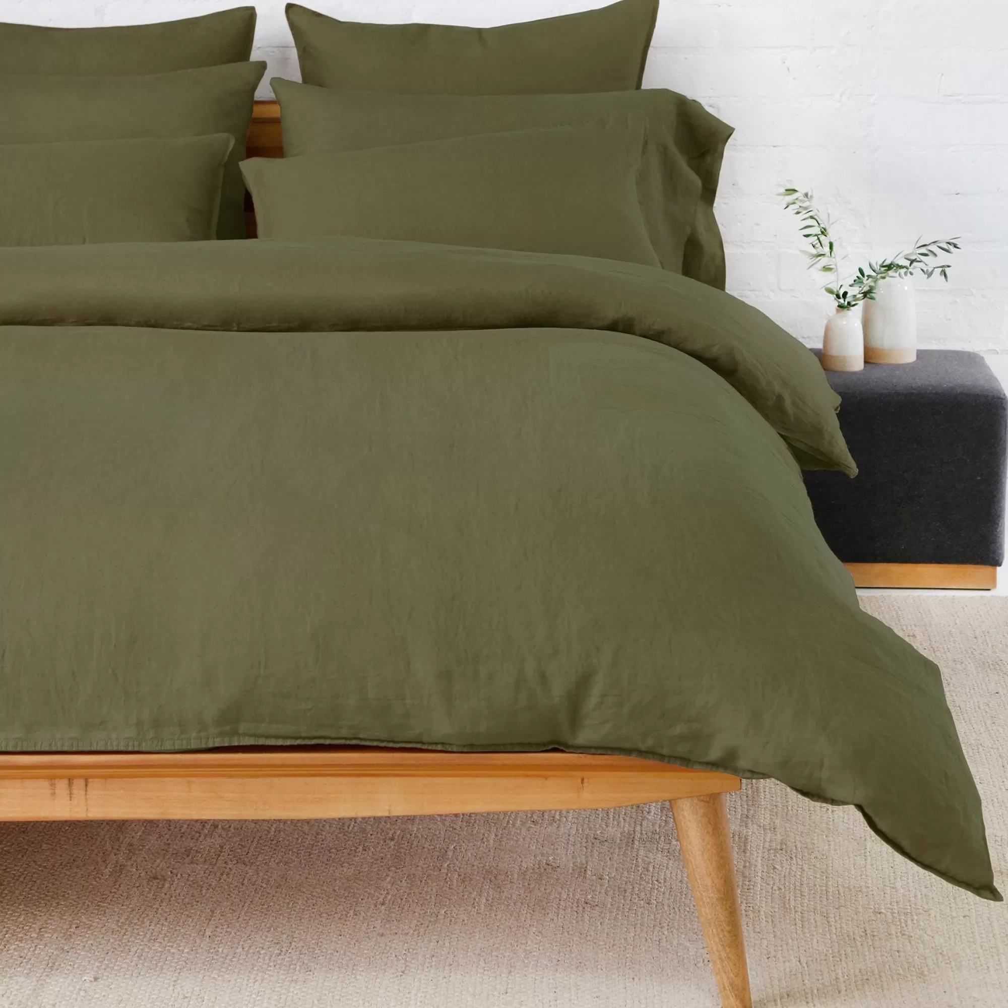 Store Be Home Parker Linen Queen Duvet Set, Forest
