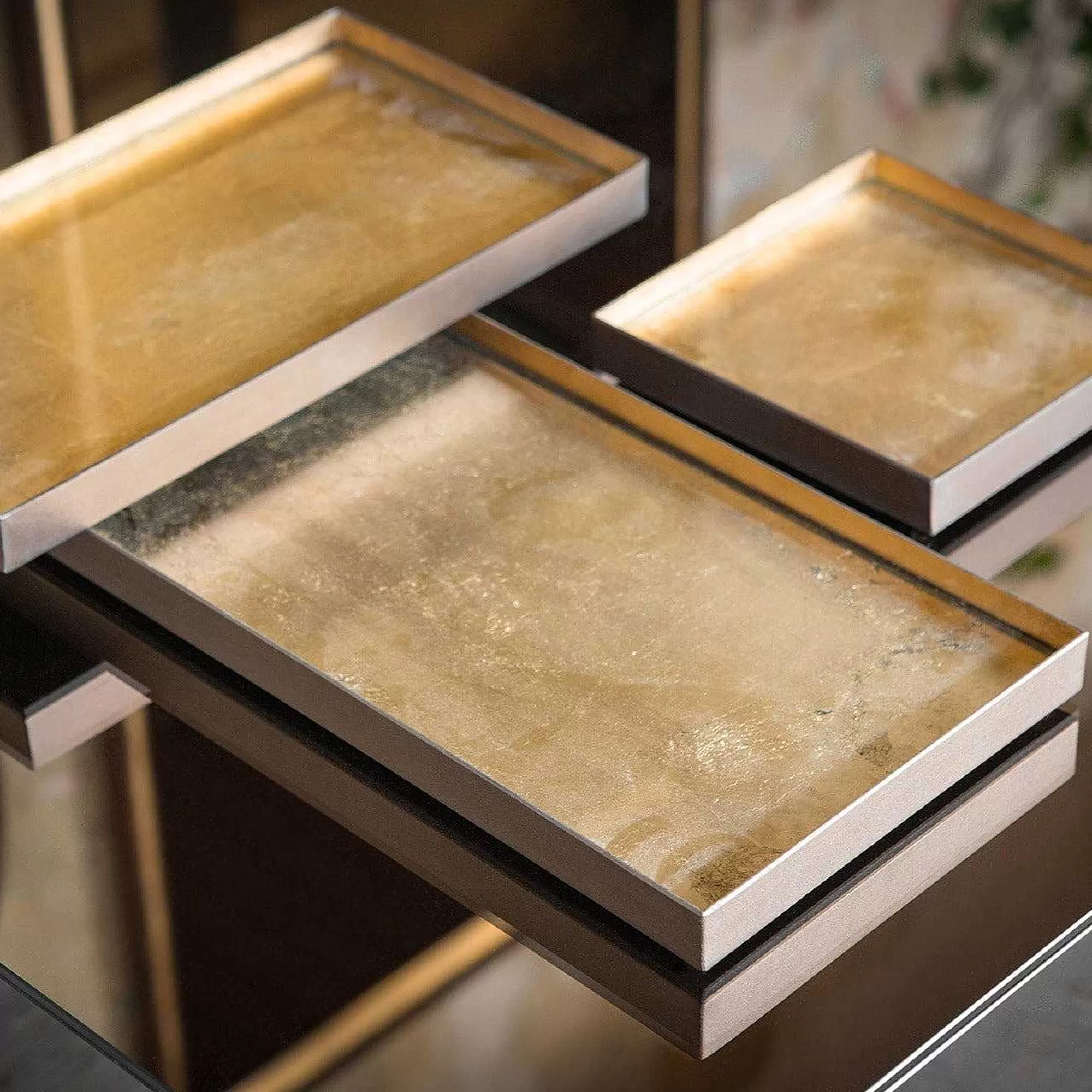 Be Home Trays<Rectangular Gold Leaf Glass Valet Tray, Large