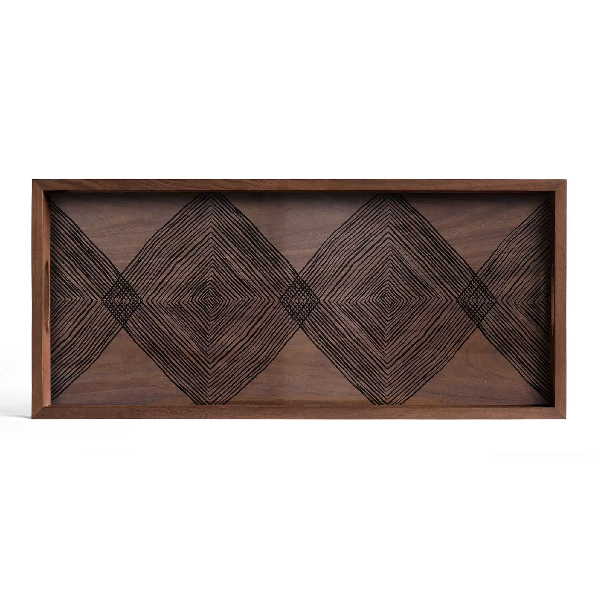 Be Home Trays<Rectangular Walnut Glass Linear Squares Tray, Medium