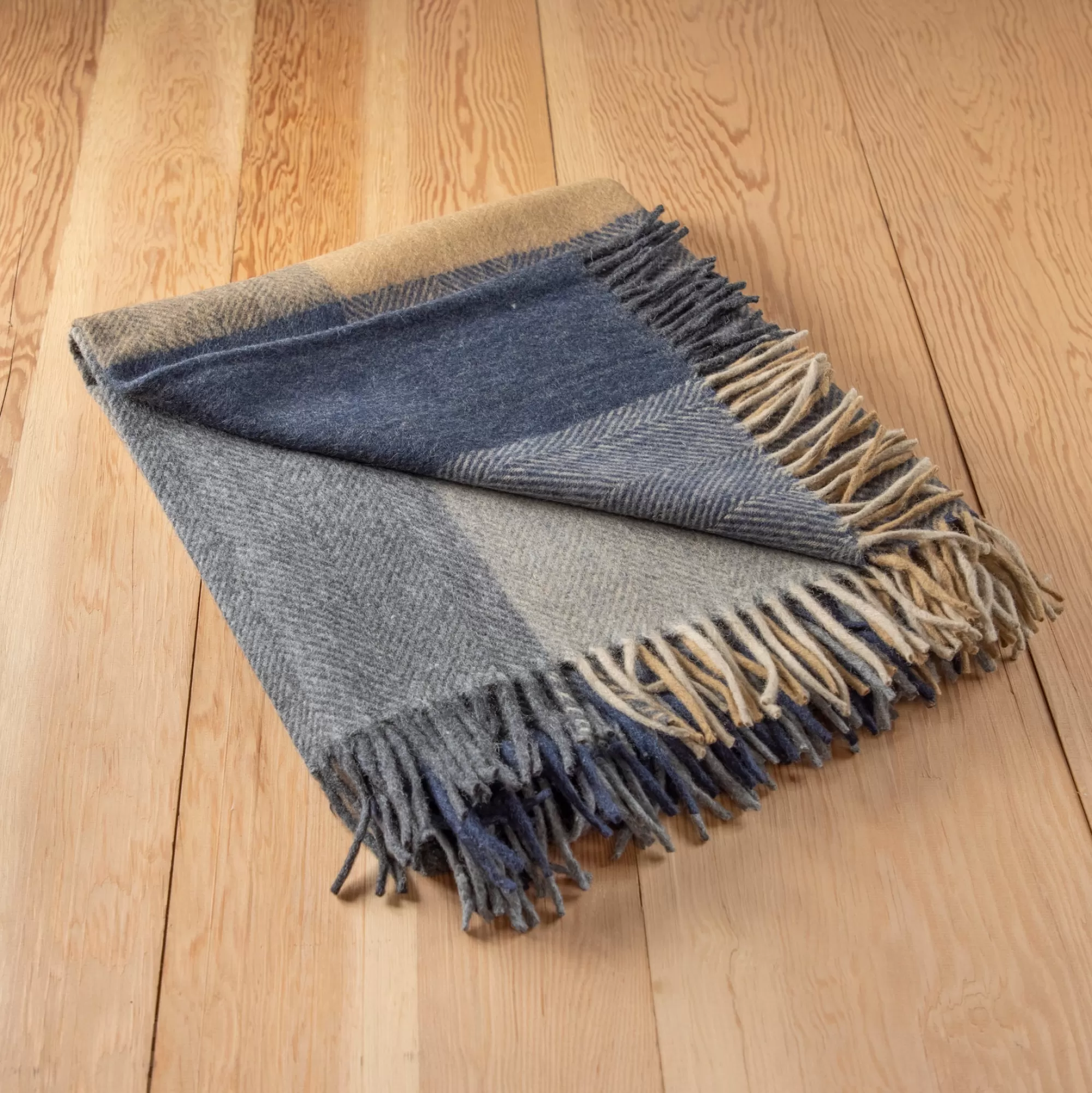 Clearance Be Home Recycled Wool Blanket in Stone Herringbone Block Check
