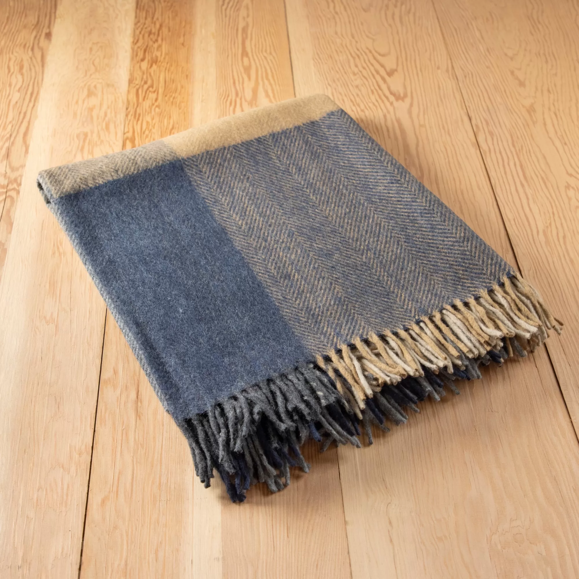 Clearance Be Home Recycled Wool Blanket in Stone Herringbone Block Check