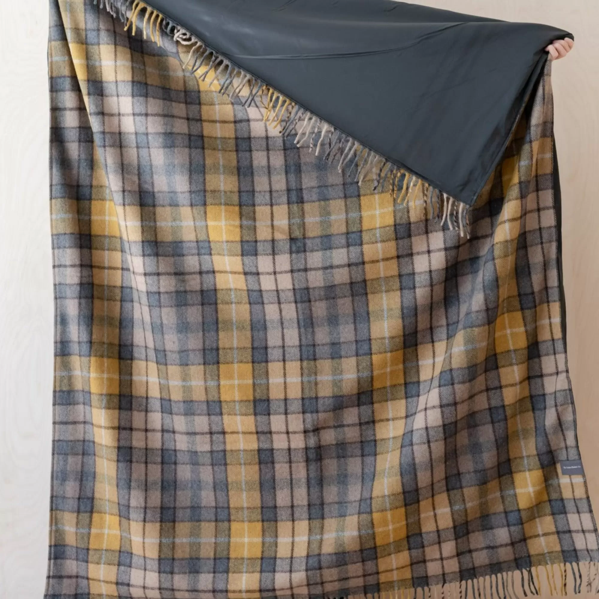 Store Be Home Recycled Wool Waterproof Picnic Blanket in Buchanan Natural Tartan - B