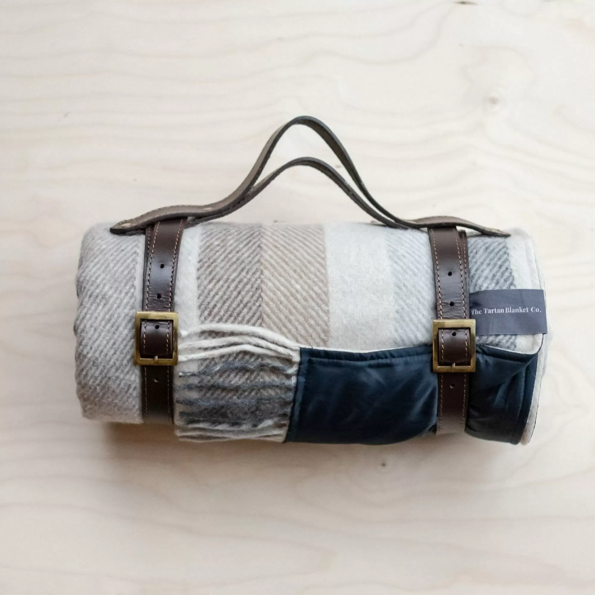 Shop Be Home Recycled Wool Waterproof Picnic Blanket in Neutral Stripe - Brown Leat