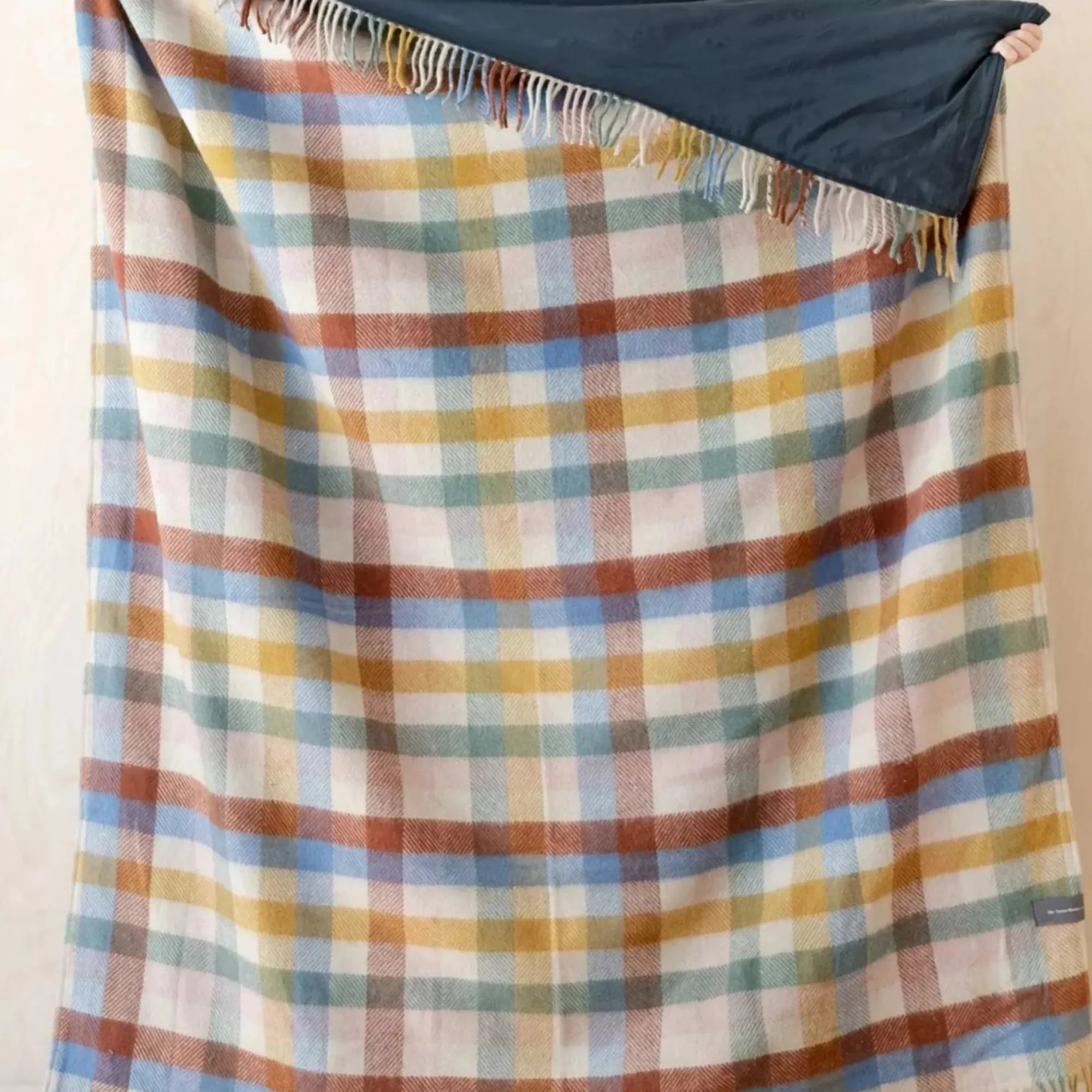 Online Be Home Recycled Wool Waterproof Picnic Blanket in Rainbow Check
