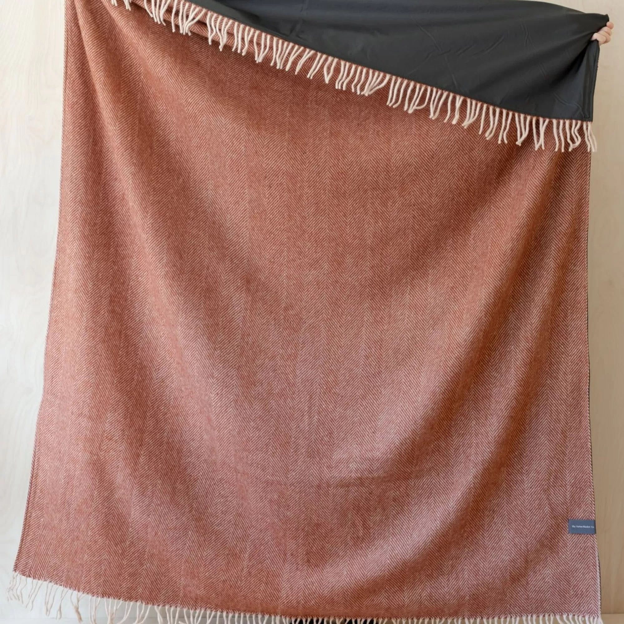 Store Be Home Recycled Wool Waterproof Picnic Blanket in Rust Herringbone - Brown Le
