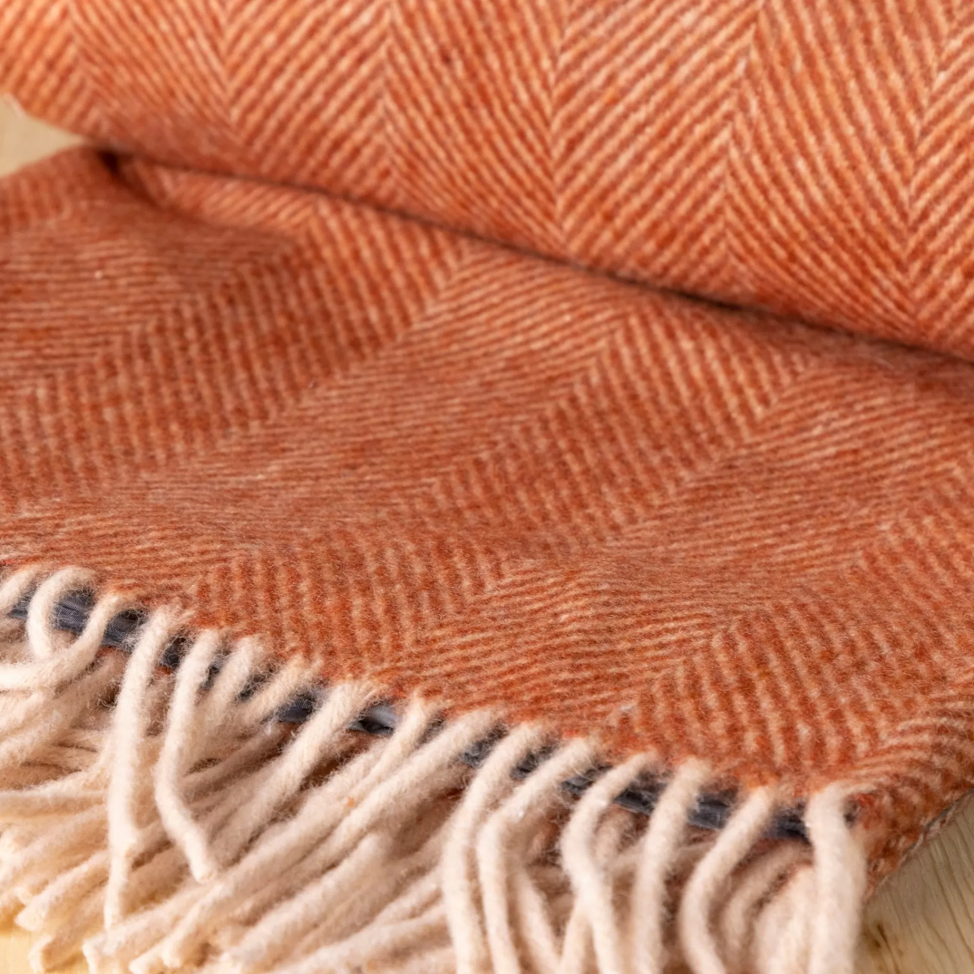 Store Be Home Recycled Wool Waterproof Picnic Blanket in Rust Herringbone - Brown Le