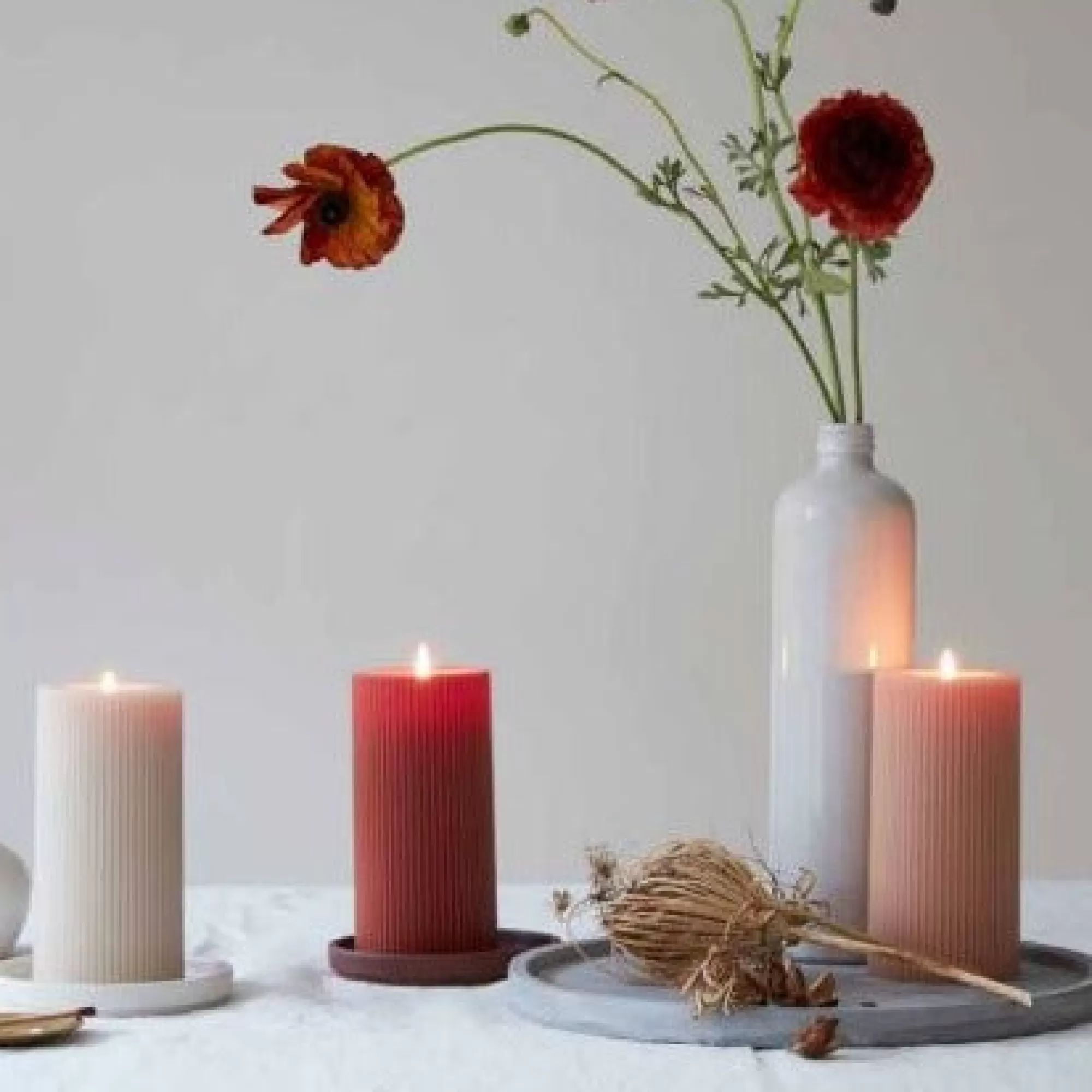 Store Be Home Ribbed Pillar Candle, Clay