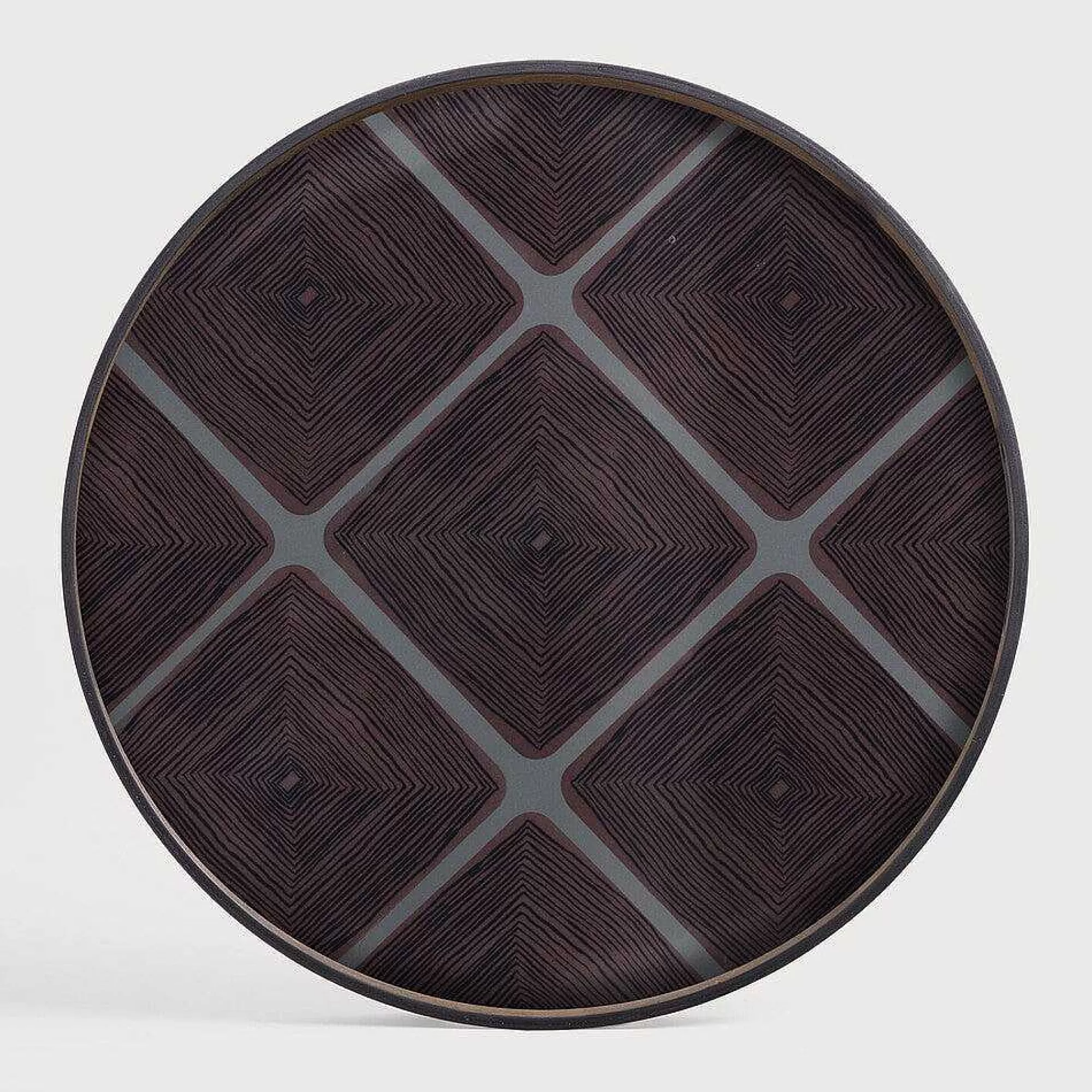 Be Home Trays<Round Glass Linear Squares Tray, Slate, Extra Large