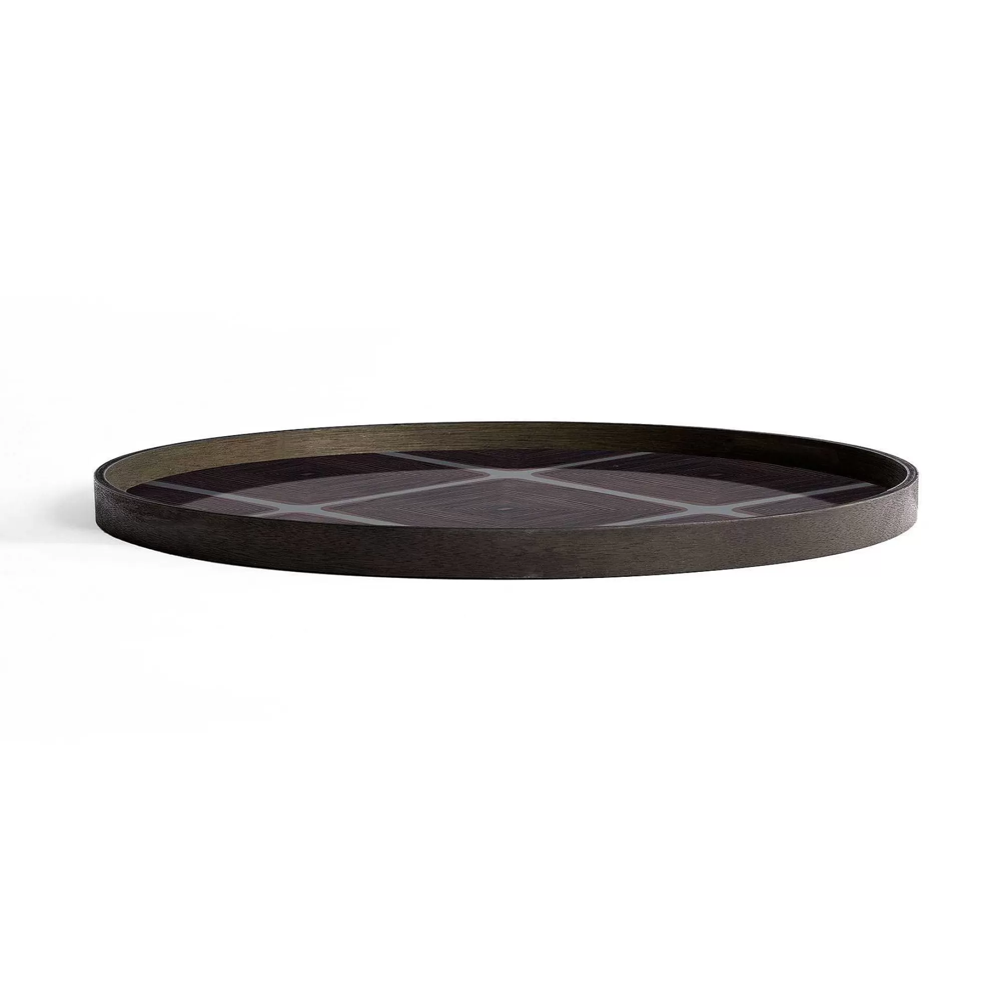 Be Home Trays<Round Glass Linear Squares Tray, Slate, Extra Large
