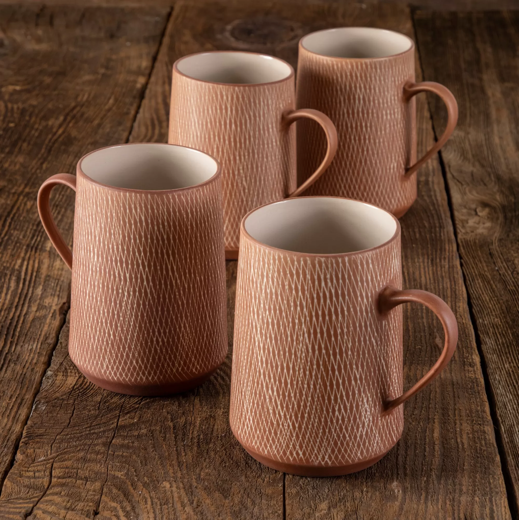 Sale Be Home Rust Crosshatch Mugs, Set of 4