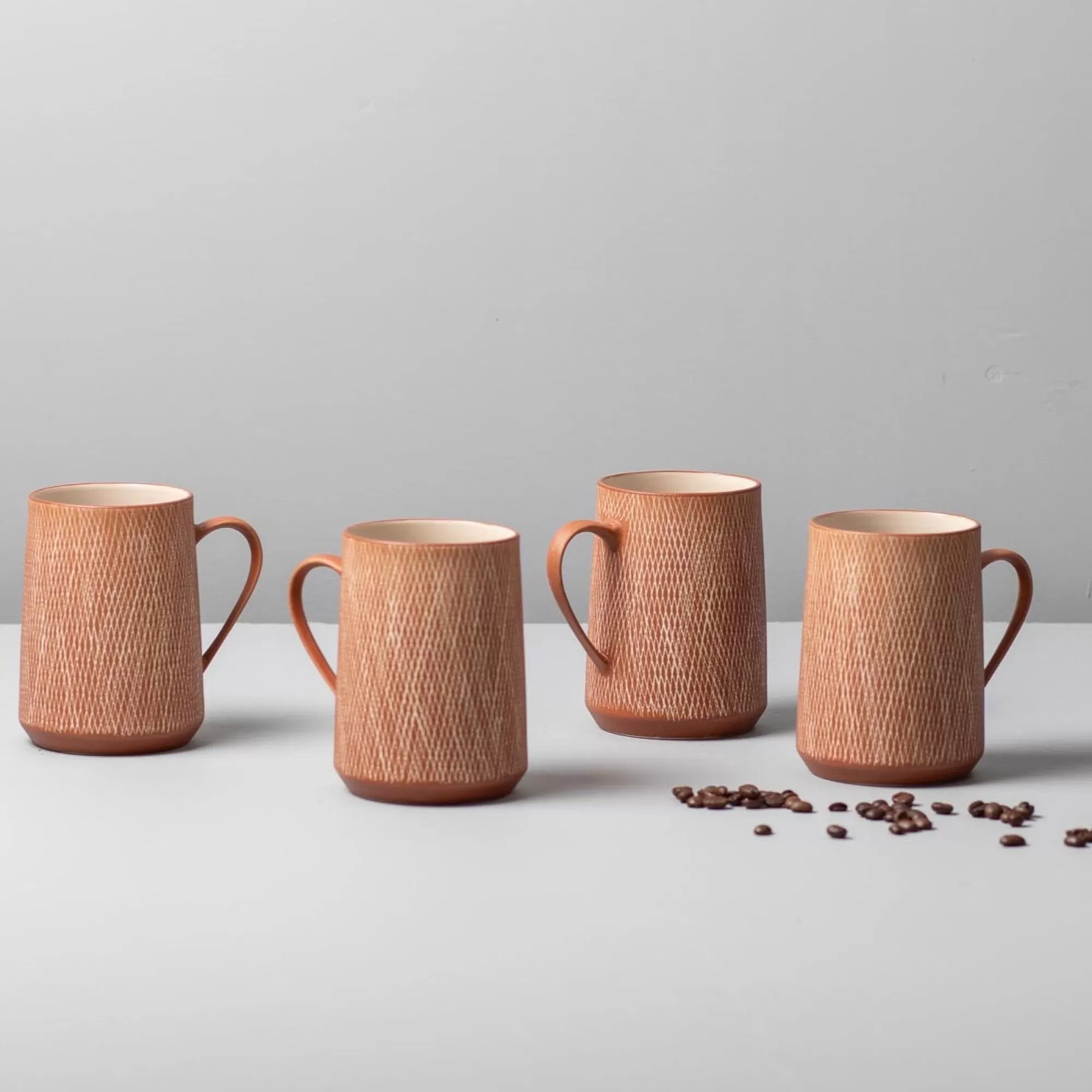 Sale Be Home Rust Crosshatch Mugs, Set of 4