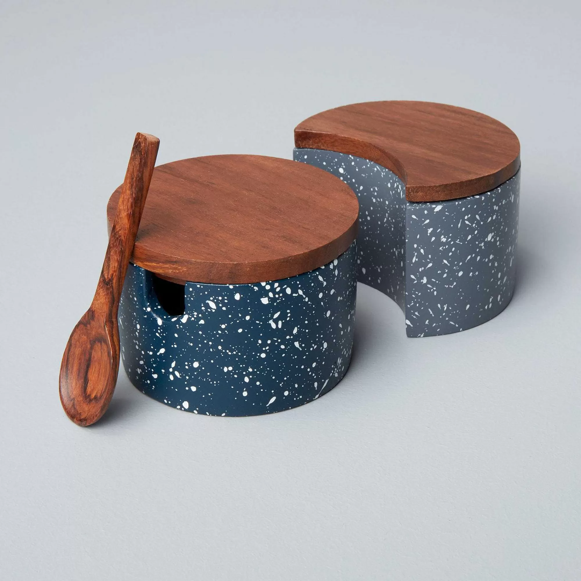 Be Home Canisters<Speckled Cement Interlocking Cellar Set with Wood Lid and Spoon, Midni