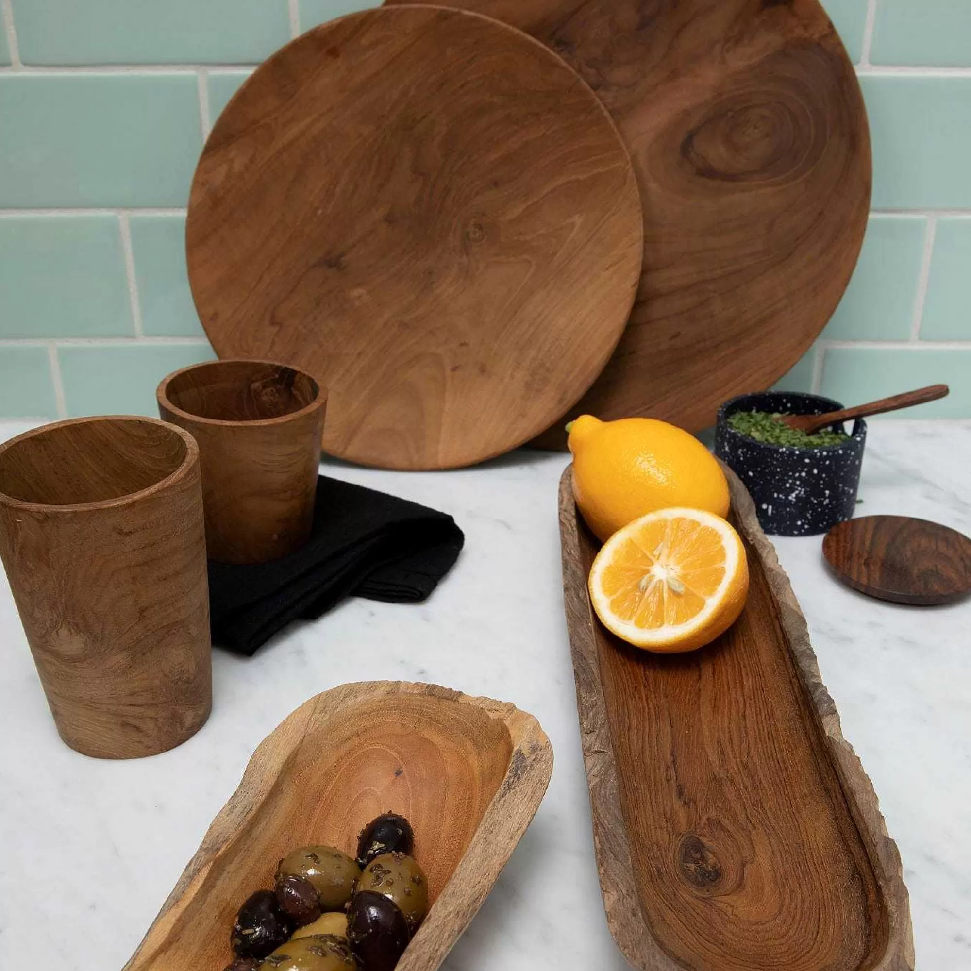 Be Home Canisters<Speckled Cement Interlocking Cellar Set with Wood Lid and Spoon, Midni