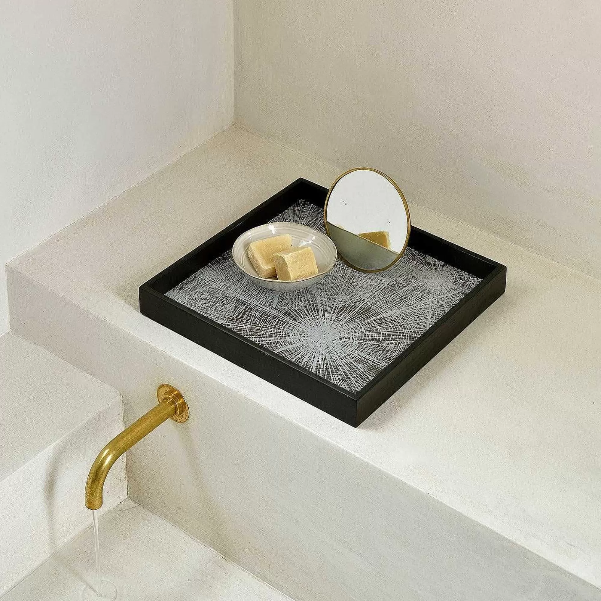 Be Home Trays<Square White Slices Varnished Wood Tray, Small